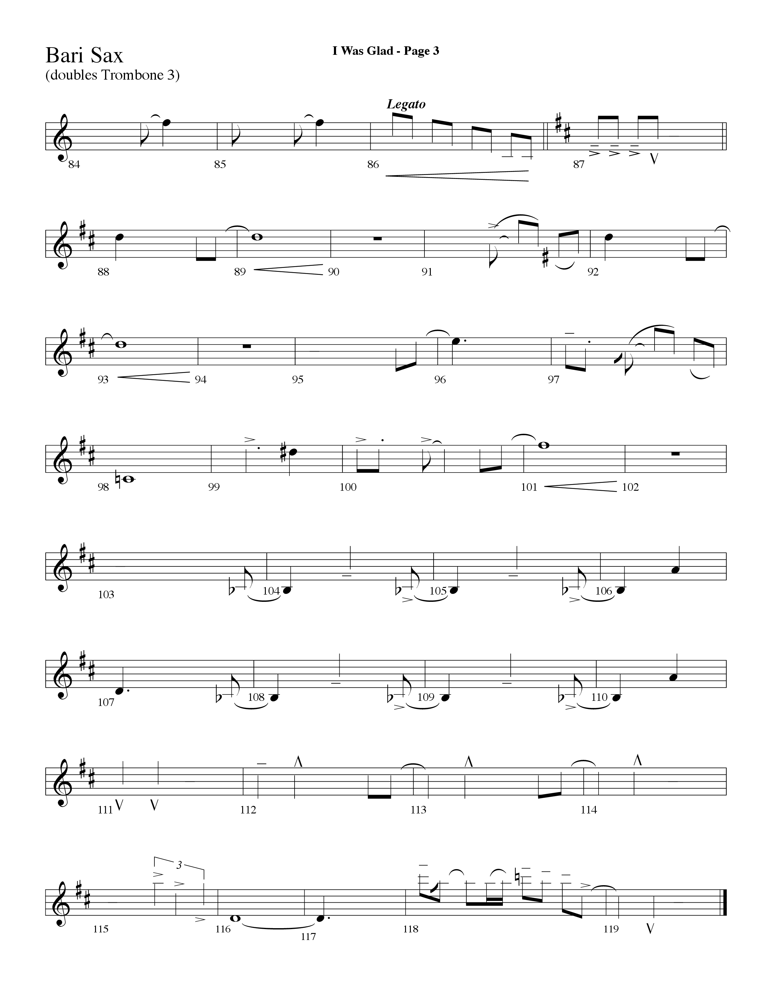 I Was Glad (Choral Anthem SATB) Bari Sax (Lifeway Choral / Arr. Dave Williamson)