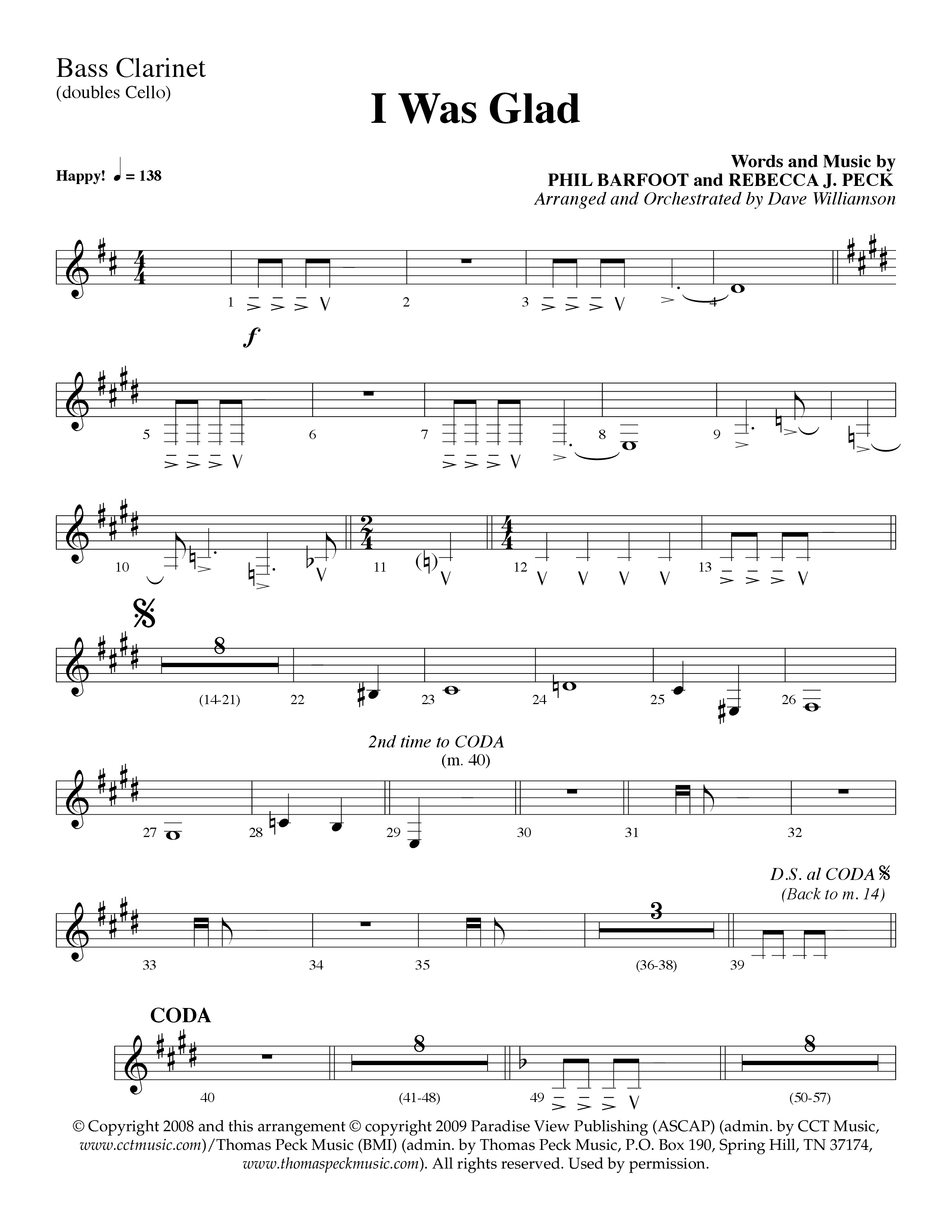 I Was Glad (Choral Anthem SATB) Bass Clarinet (Lifeway Choral / Arr. Dave Williamson)