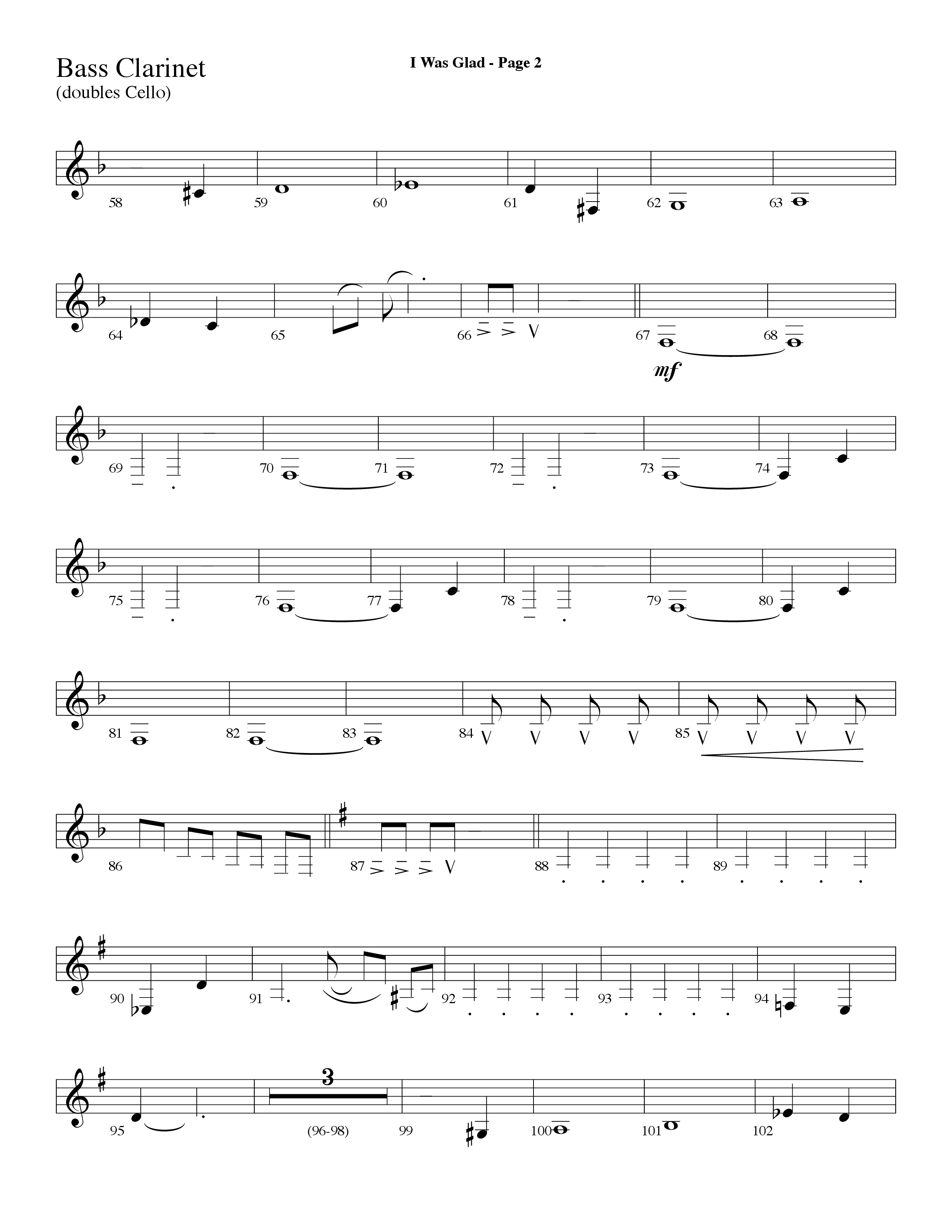 I Was Glad (Choral Anthem SATB) Bass Clarinet (Lifeway Choral / Arr. Dave Williamson)