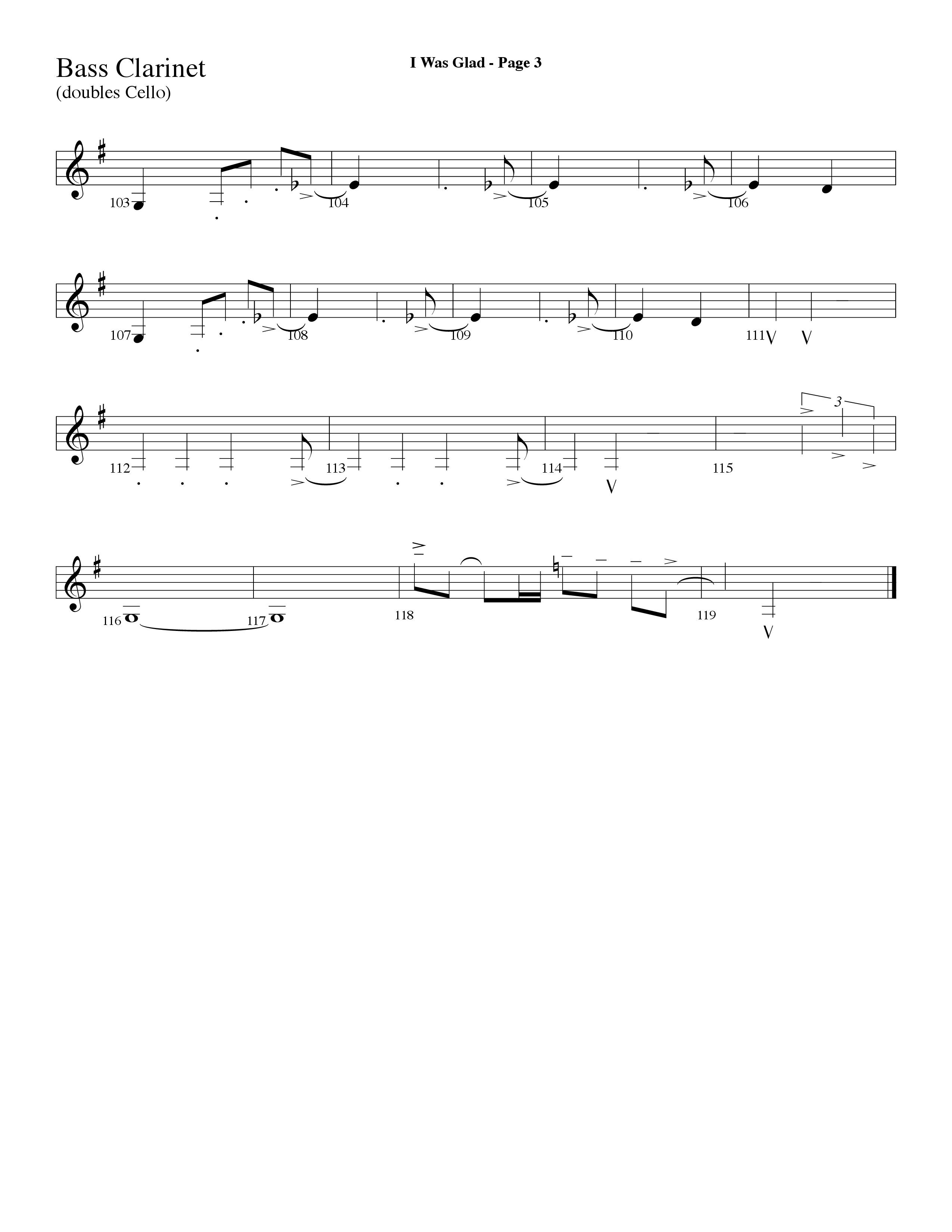 I Was Glad (Choral Anthem SATB) Bass Clarinet (Lifeway Choral / Arr. Dave Williamson)