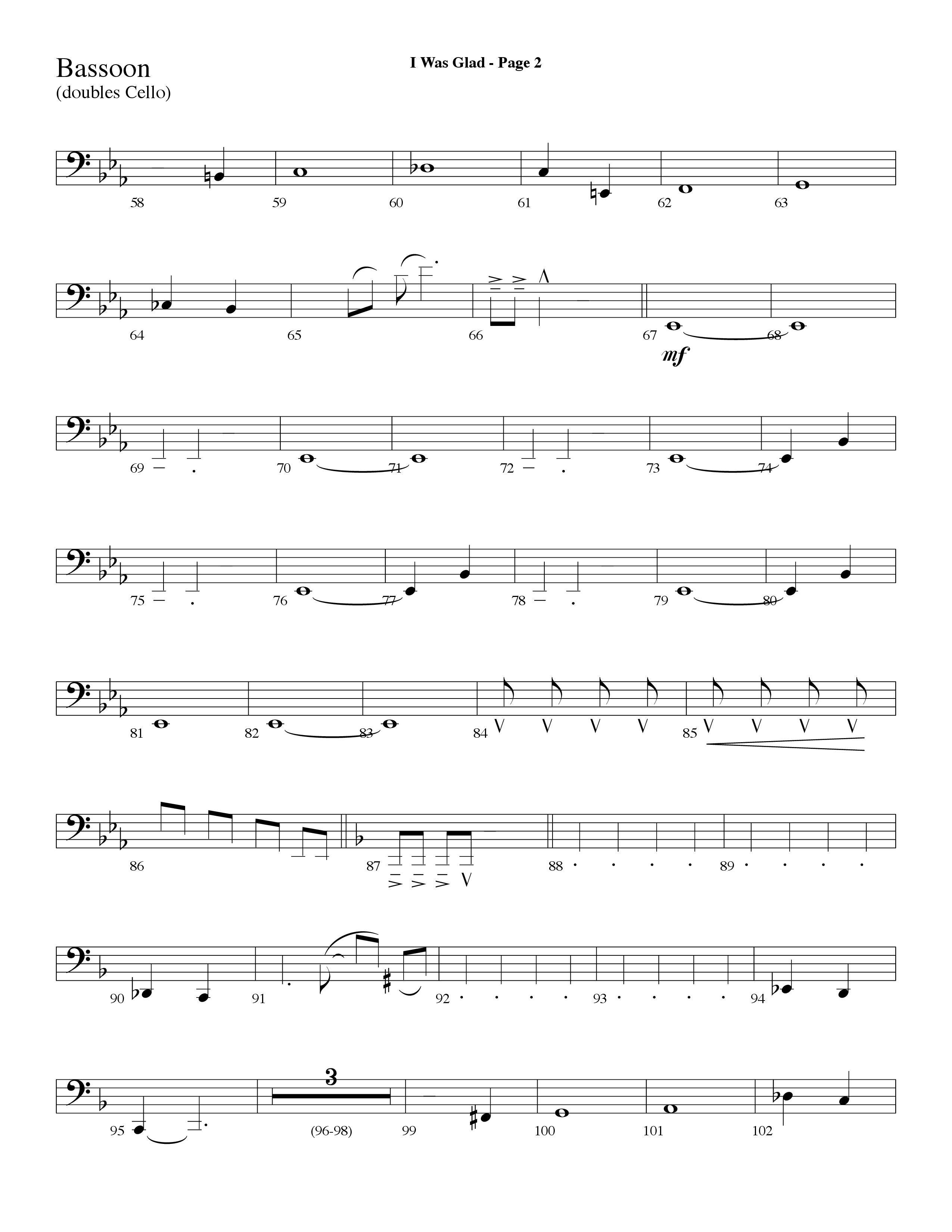 I Was Glad (Choral Anthem SATB) Bassoon (Lifeway Choral / Arr. Dave Williamson)