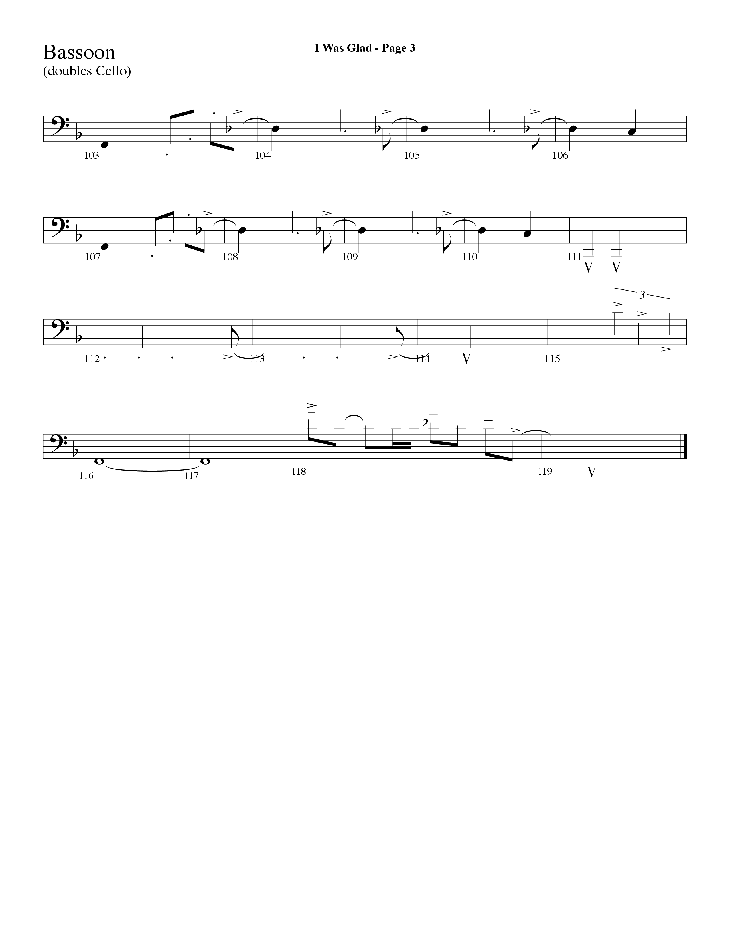 I Was Glad (Choral Anthem SATB) Bassoon (Lifeway Choral / Arr. Dave Williamson)