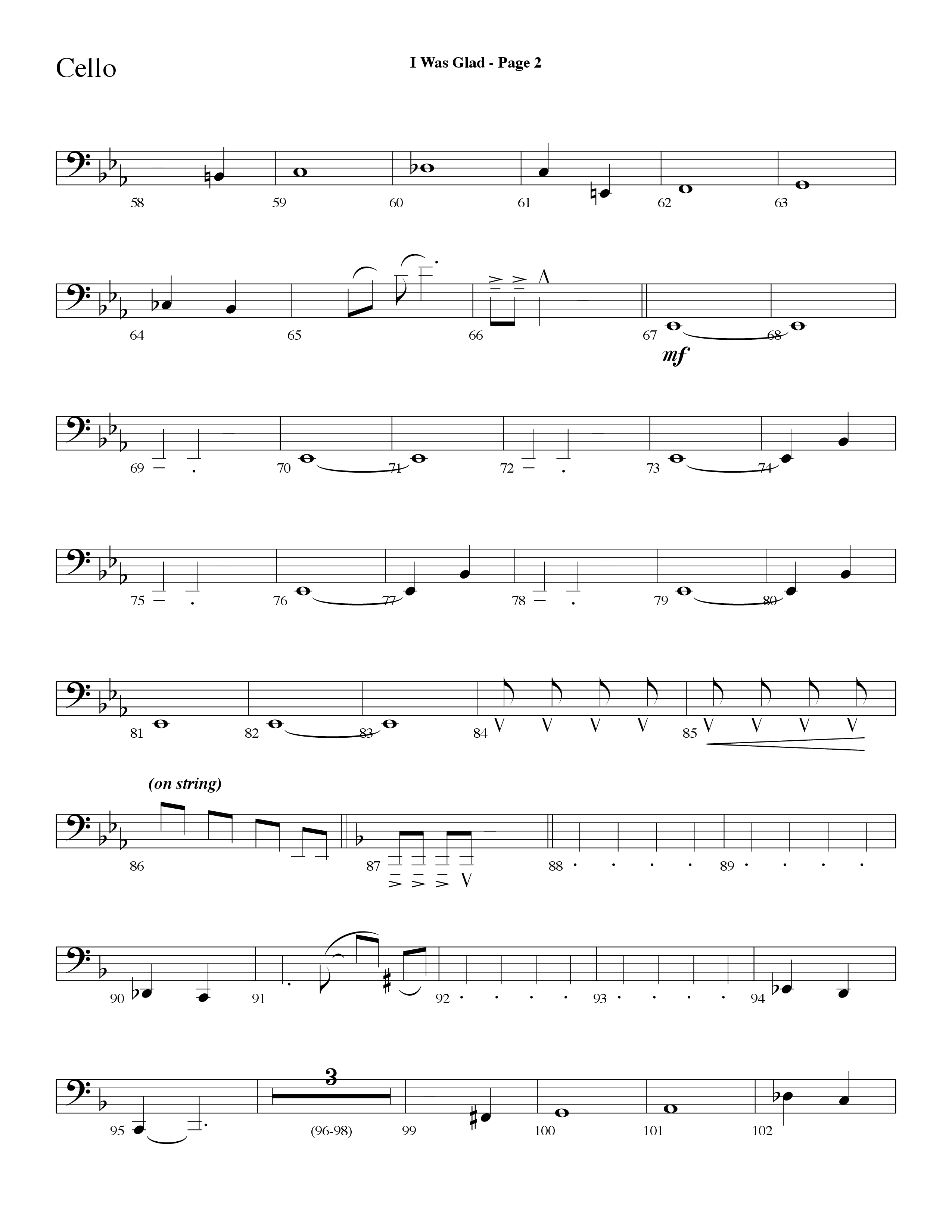 I Was Glad (Choral Anthem SATB) Cello (Lifeway Choral / Arr. Dave Williamson)