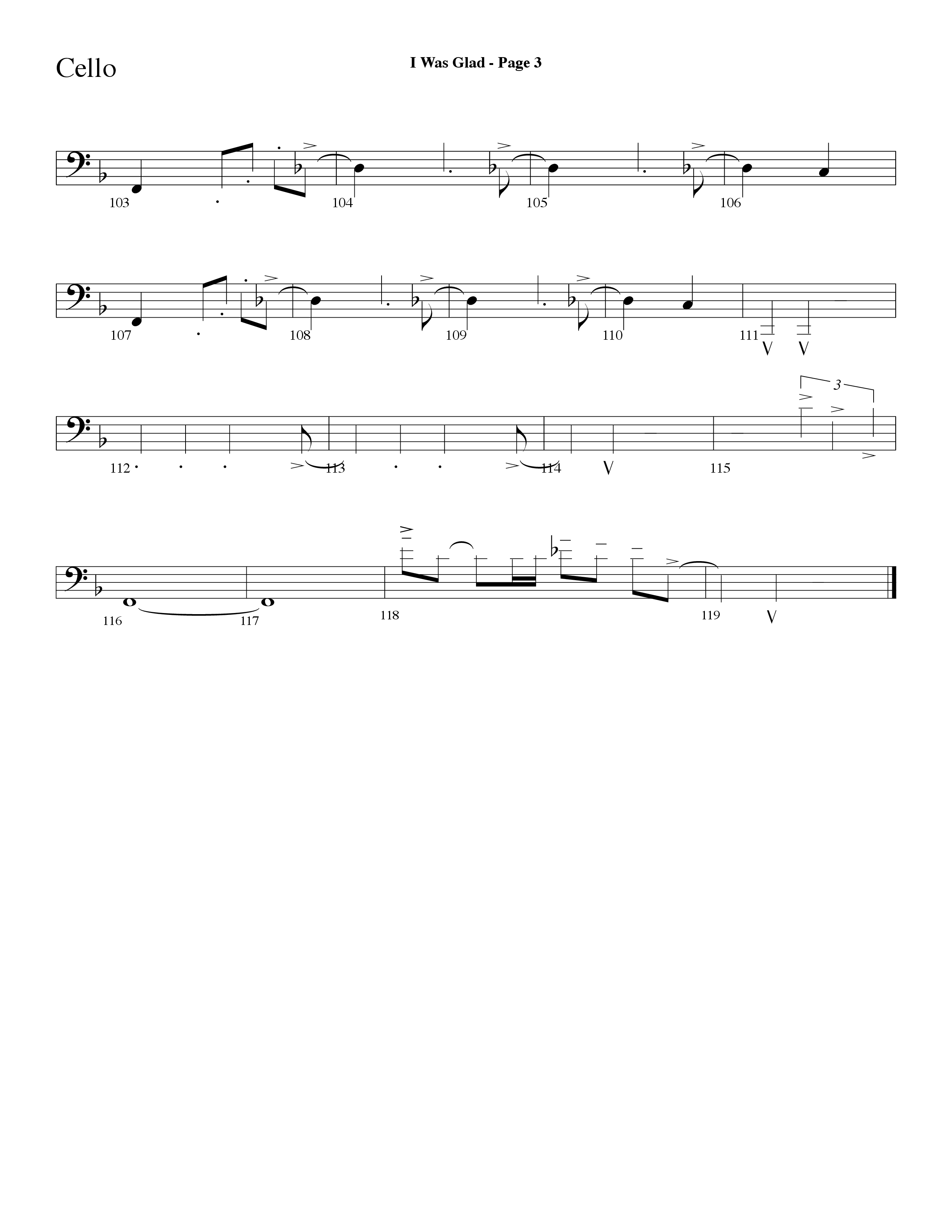 I Was Glad (Choral Anthem SATB) Cello (Lifeway Choral / Arr. Dave Williamson)