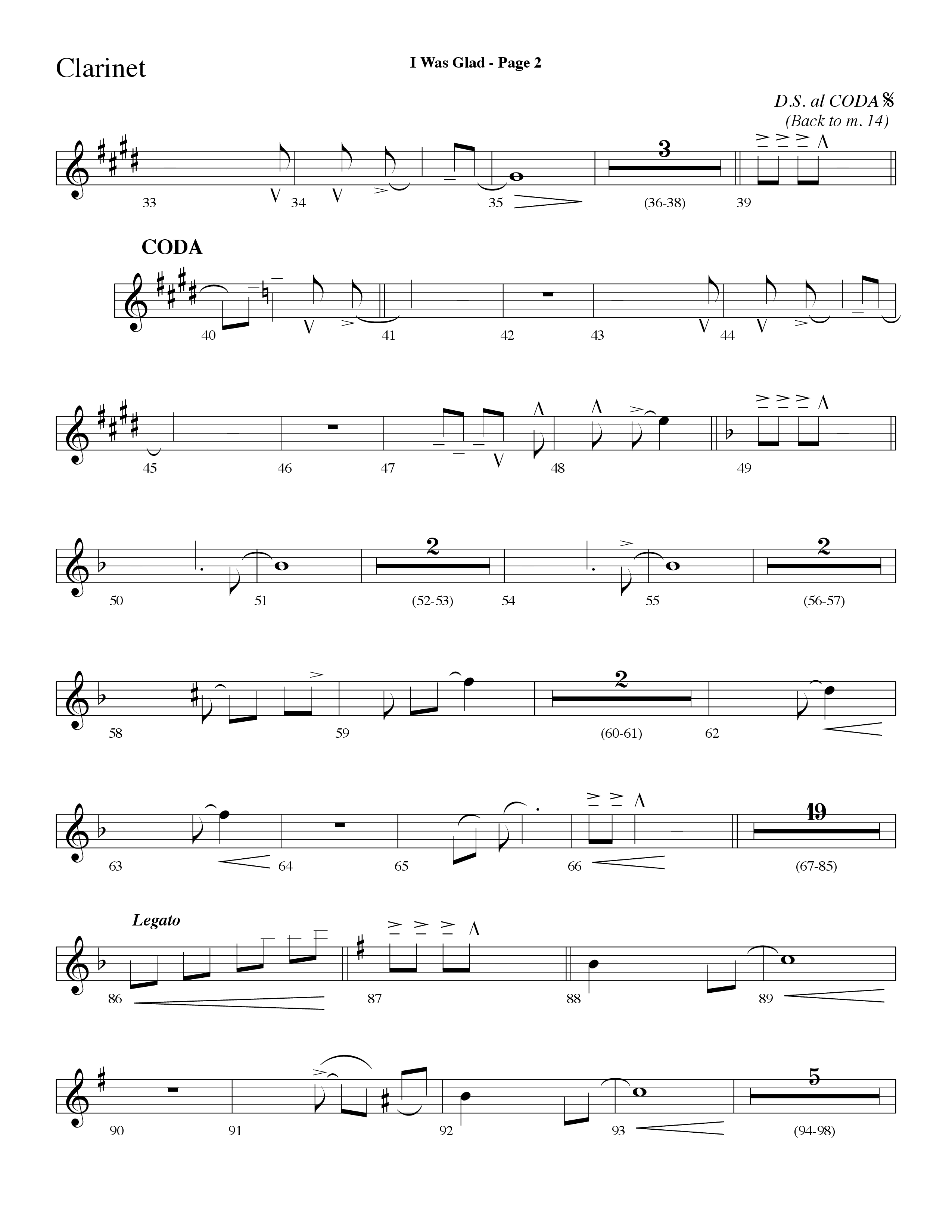I Was Glad (Choral Anthem SATB) Clarinet 1/2 (Lifeway Choral / Arr. Dave Williamson)