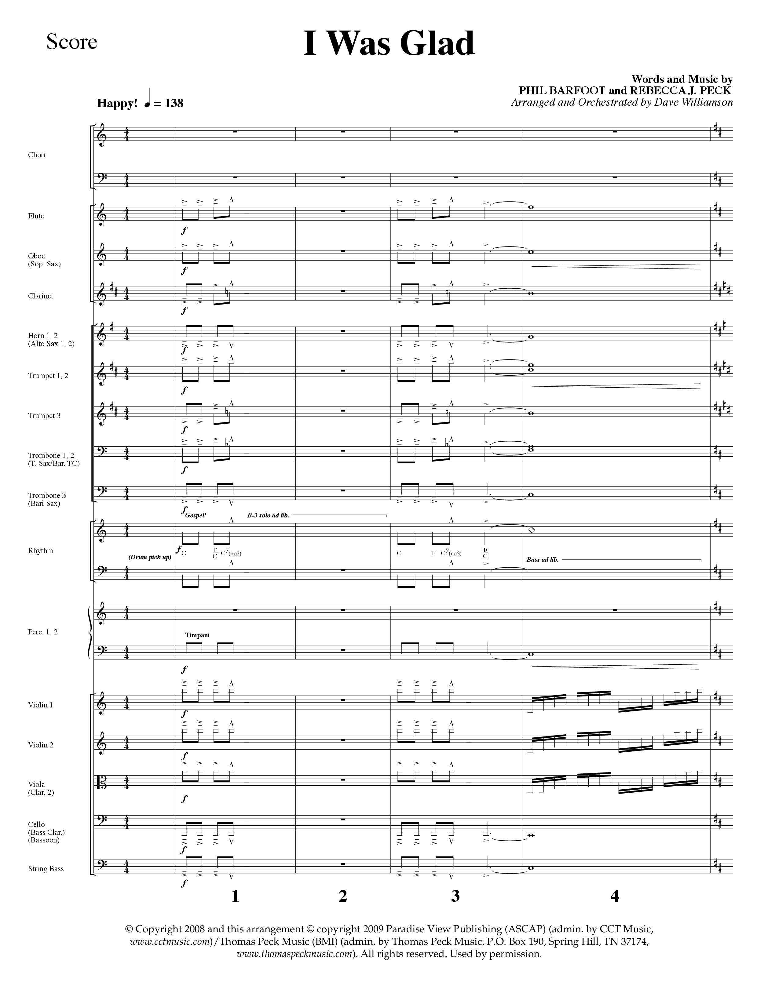 I Was Glad (Choral Anthem SATB) Conductor's Score (Lifeway Choral / Arr. Dave Williamson)