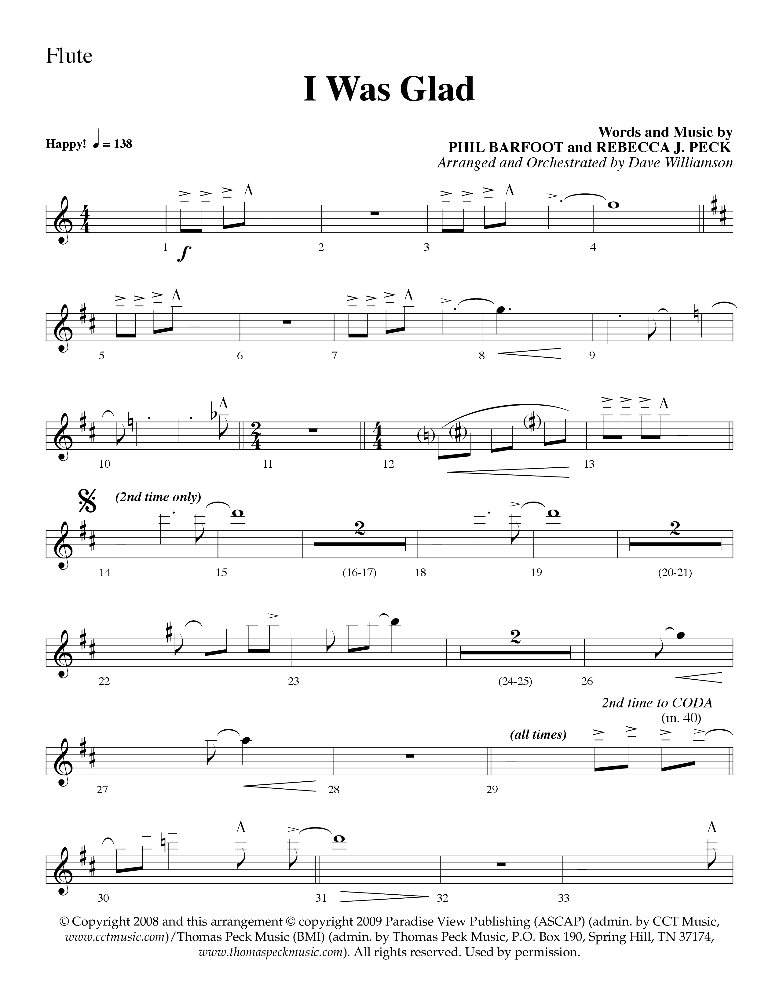 I Was Glad (Choral Anthem SATB) Flute (Lifeway Choral / Arr. Dave Williamson)