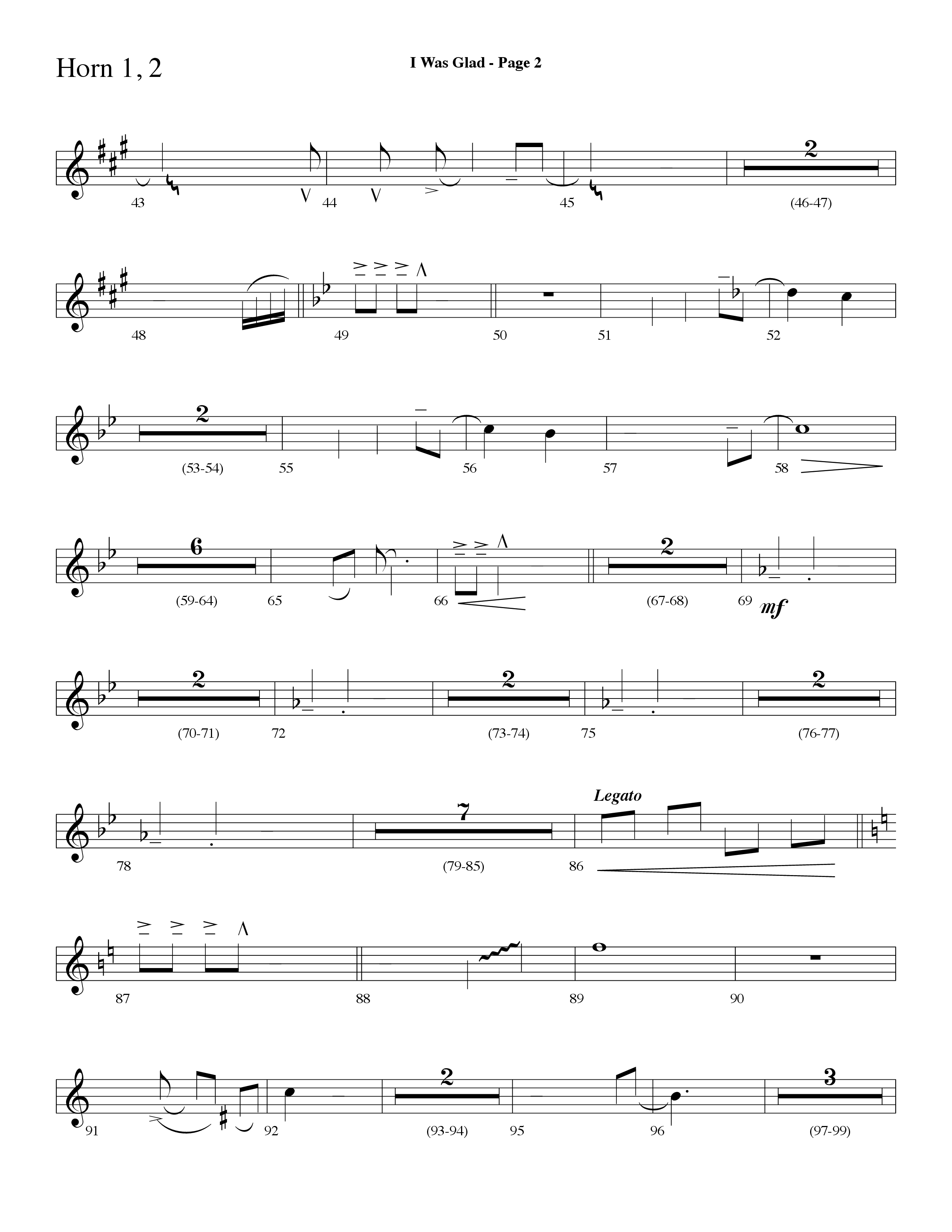 I Was Glad (Choral Anthem SATB) French Horn 1/2 (Lifeway Choral / Arr. Dave Williamson)