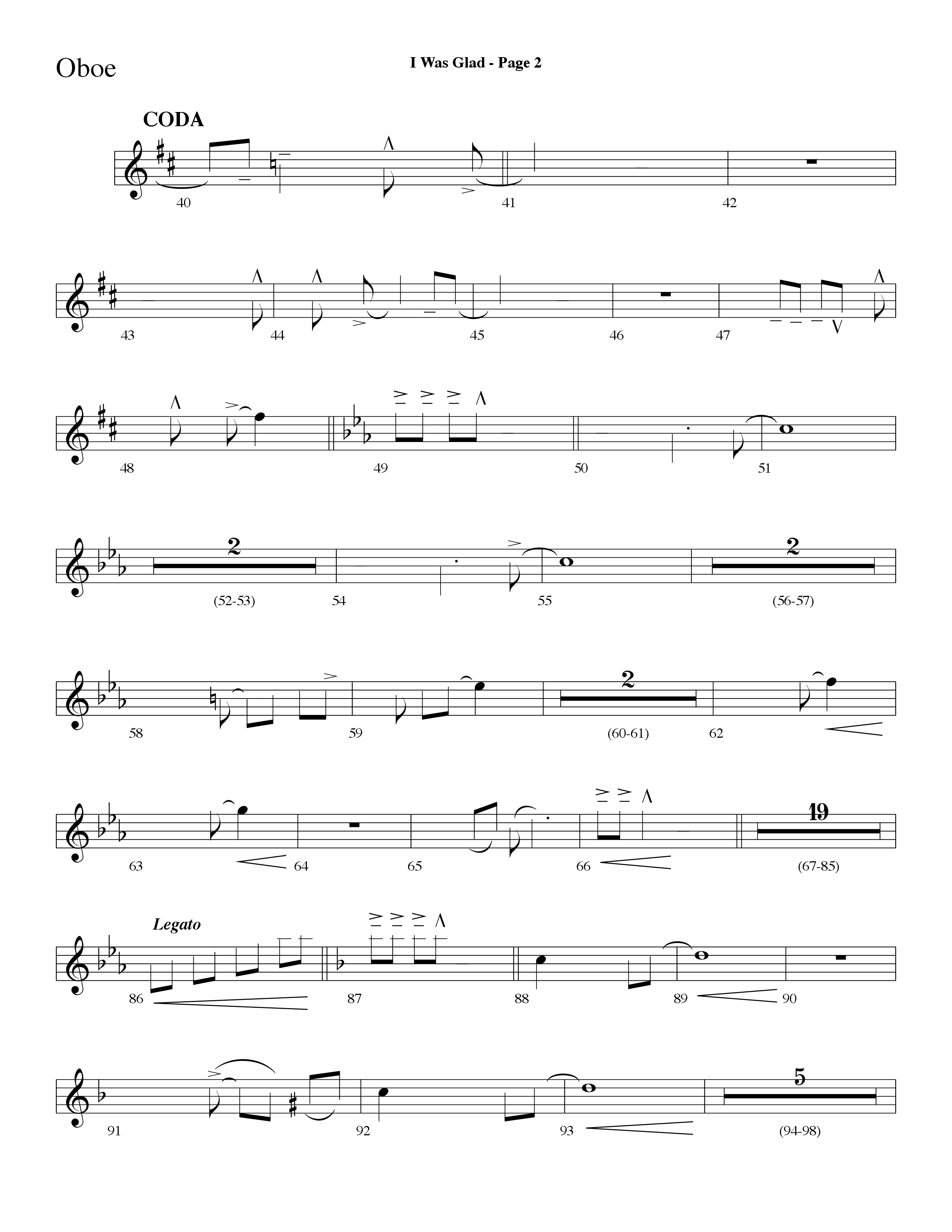 I Was Glad (Choral Anthem SATB) Oboe (Lifeway Choral / Arr. Dave Williamson)