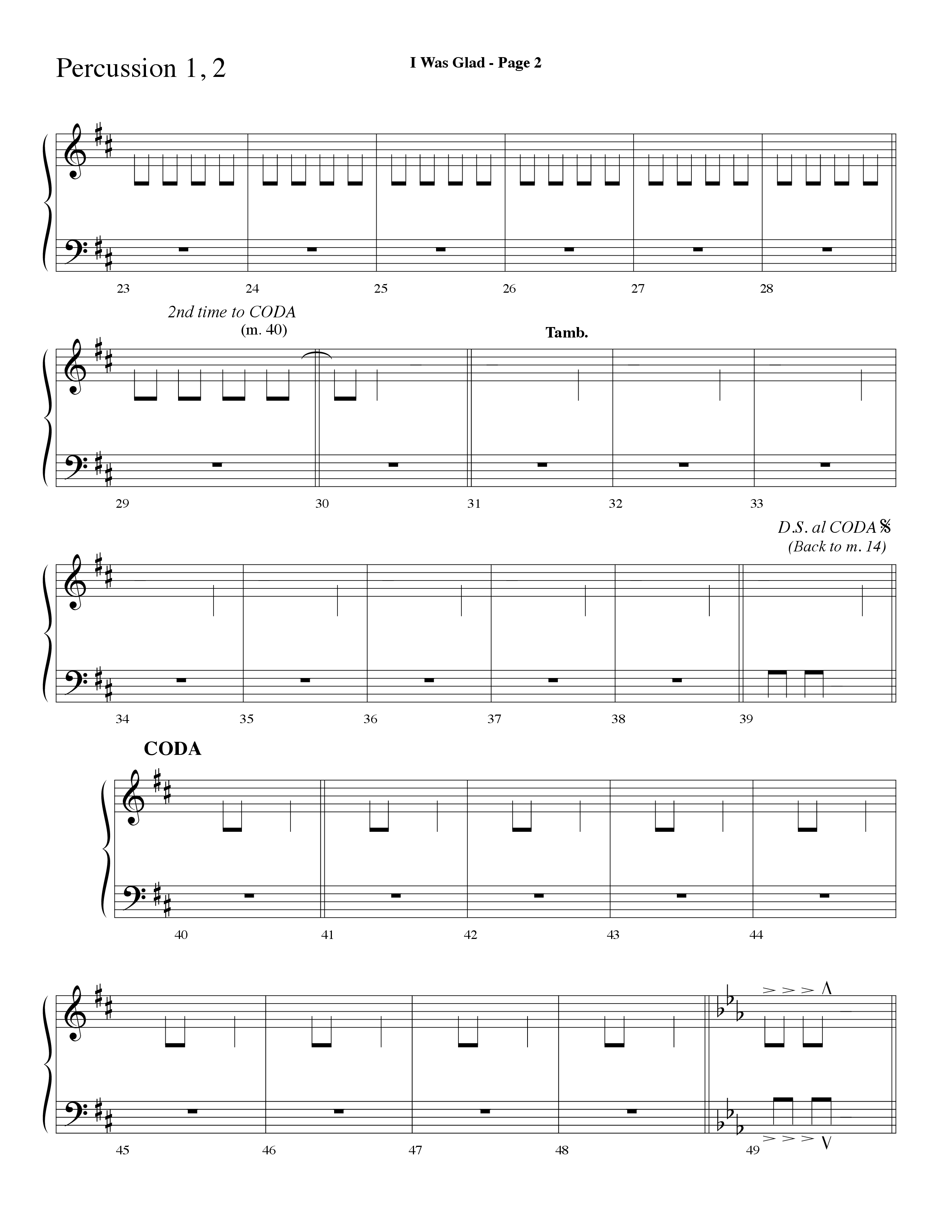 I Was Glad (Choral Anthem SATB) Percussion 1/2 (Lifeway Choral / Arr. Dave Williamson)