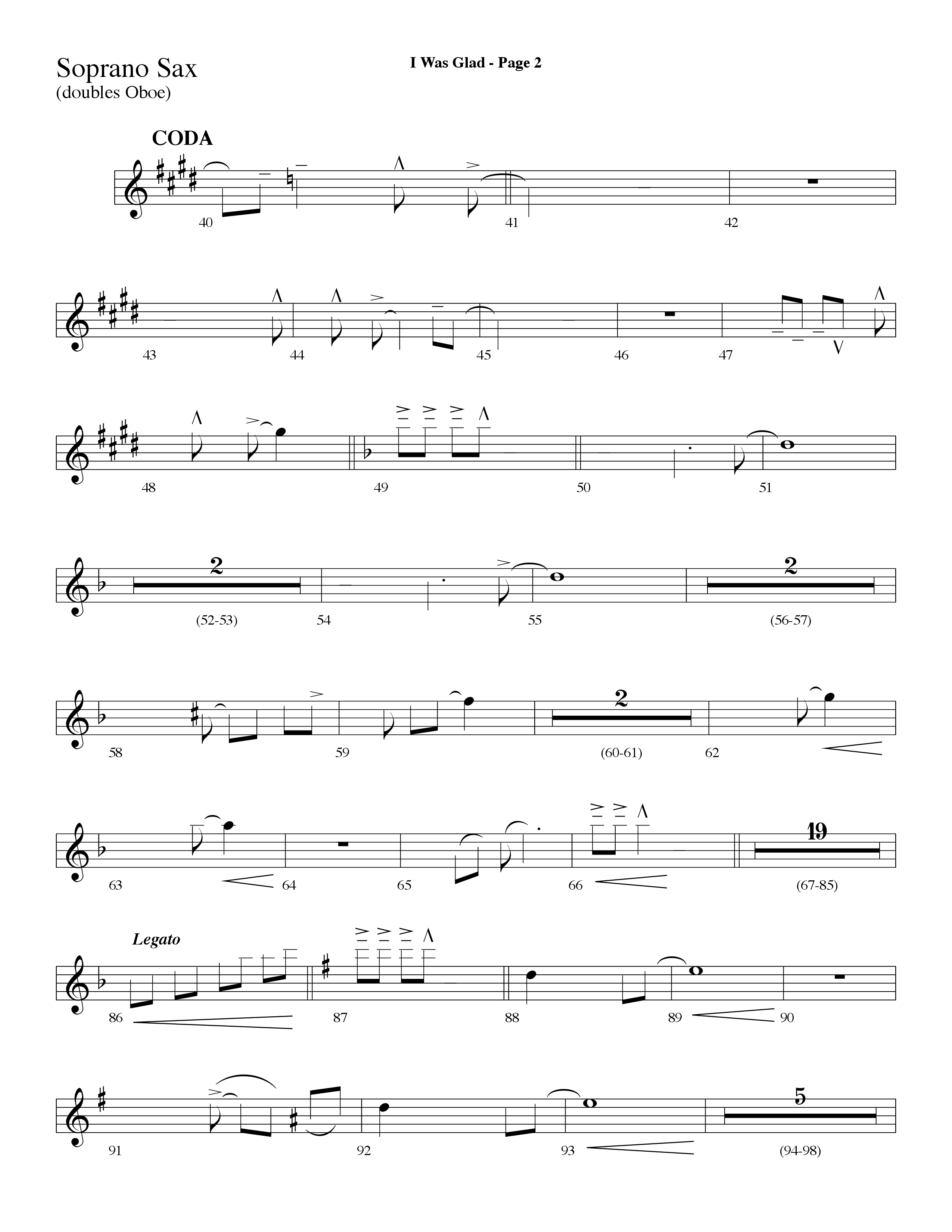 I Was Glad (Choral Anthem SATB) Soprano Sax (Lifeway Choral / Arr. Dave Williamson)