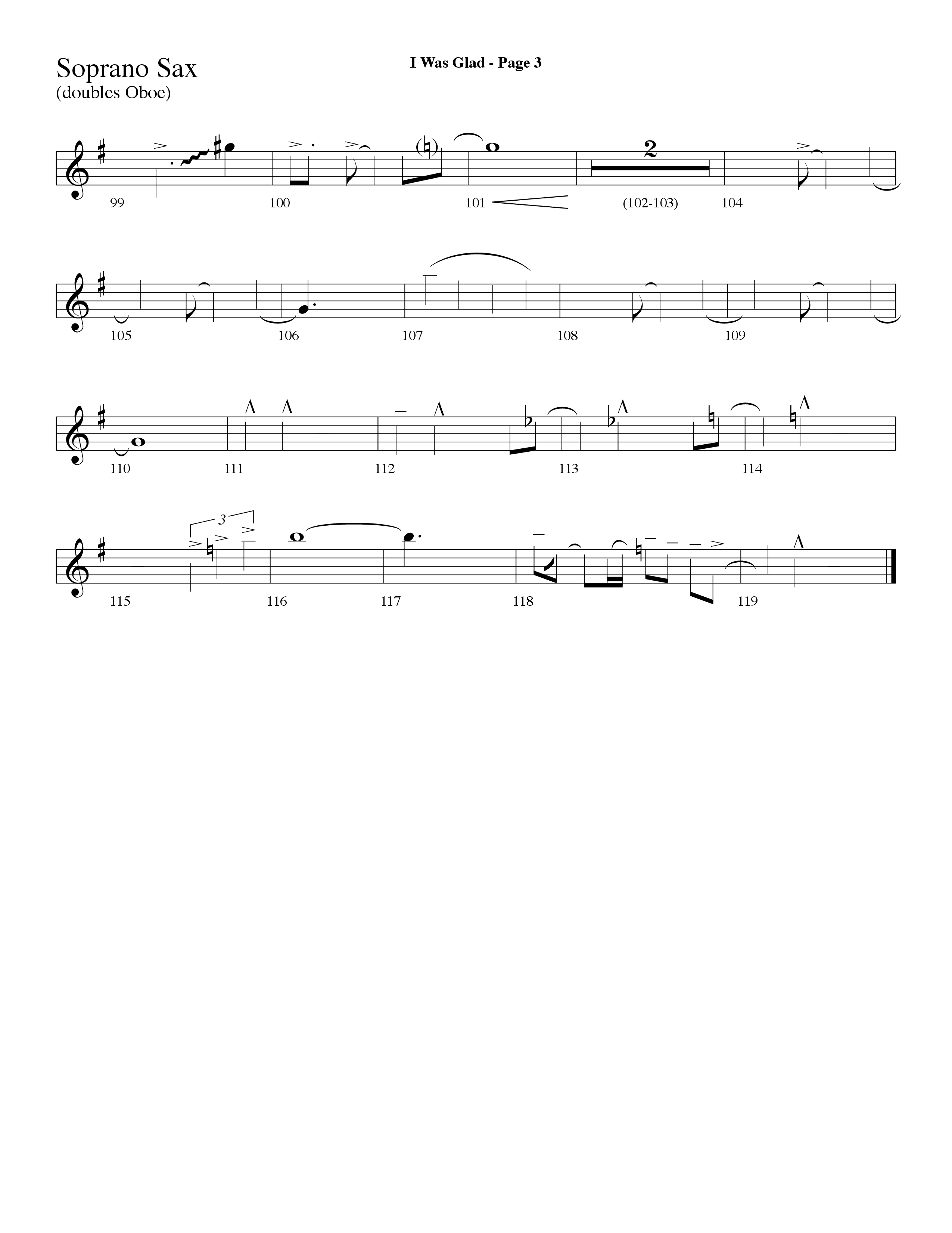 I Was Glad (Choral Anthem SATB) Soprano Sax (Lifeway Choral / Arr. Dave Williamson)