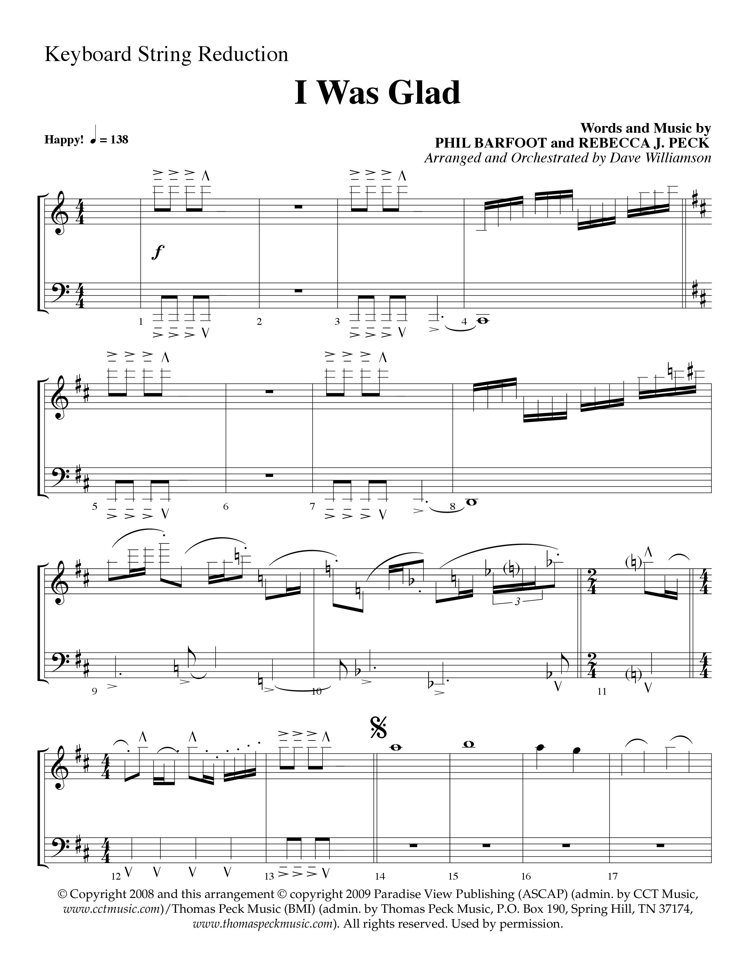 I Was Glad (Choral Anthem SATB) String Reduction (Lifeway Choral / Arr. Dave Williamson)