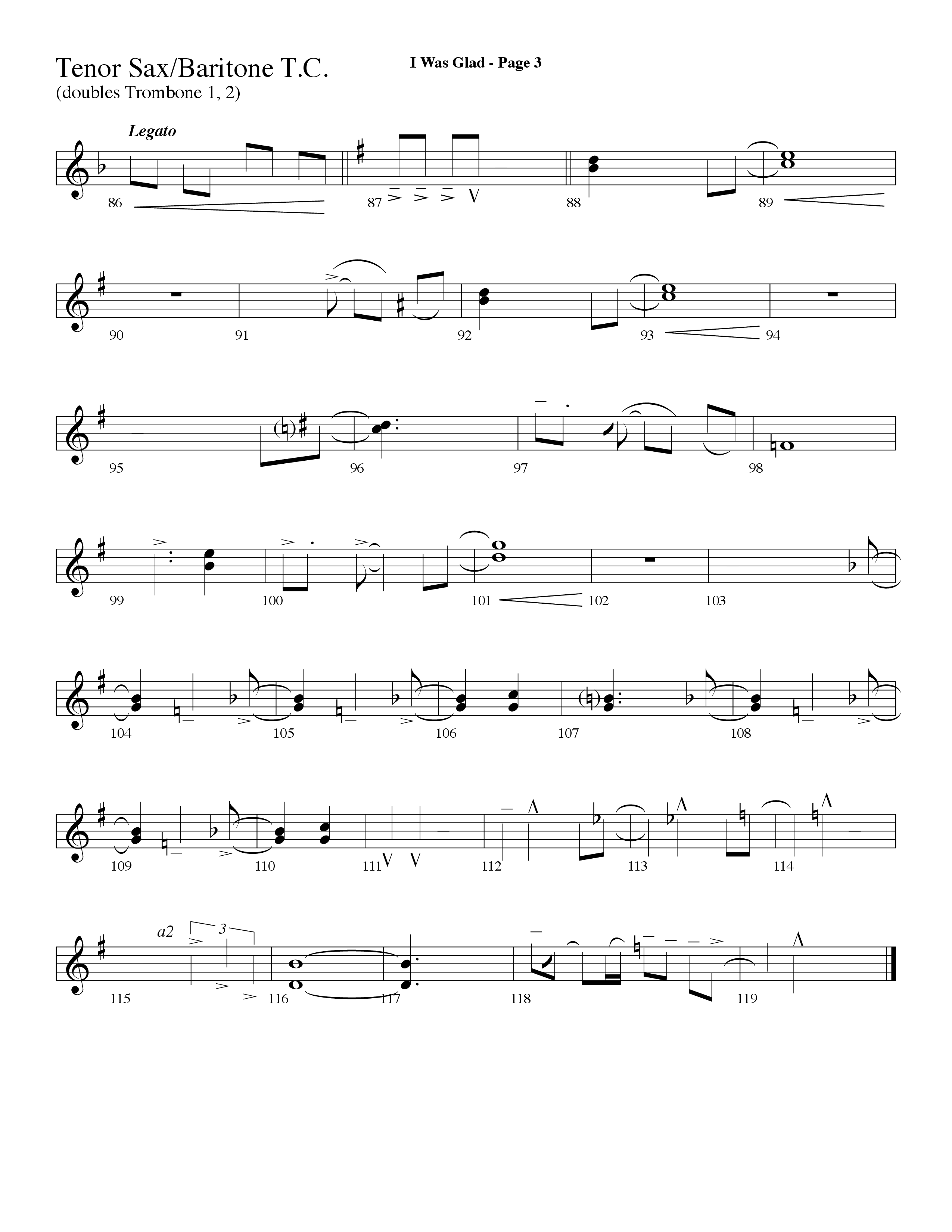 I Was Glad (Choral Anthem SATB) Tenor Sax/Baritone T.C. (Lifeway Choral / Arr. Dave Williamson)