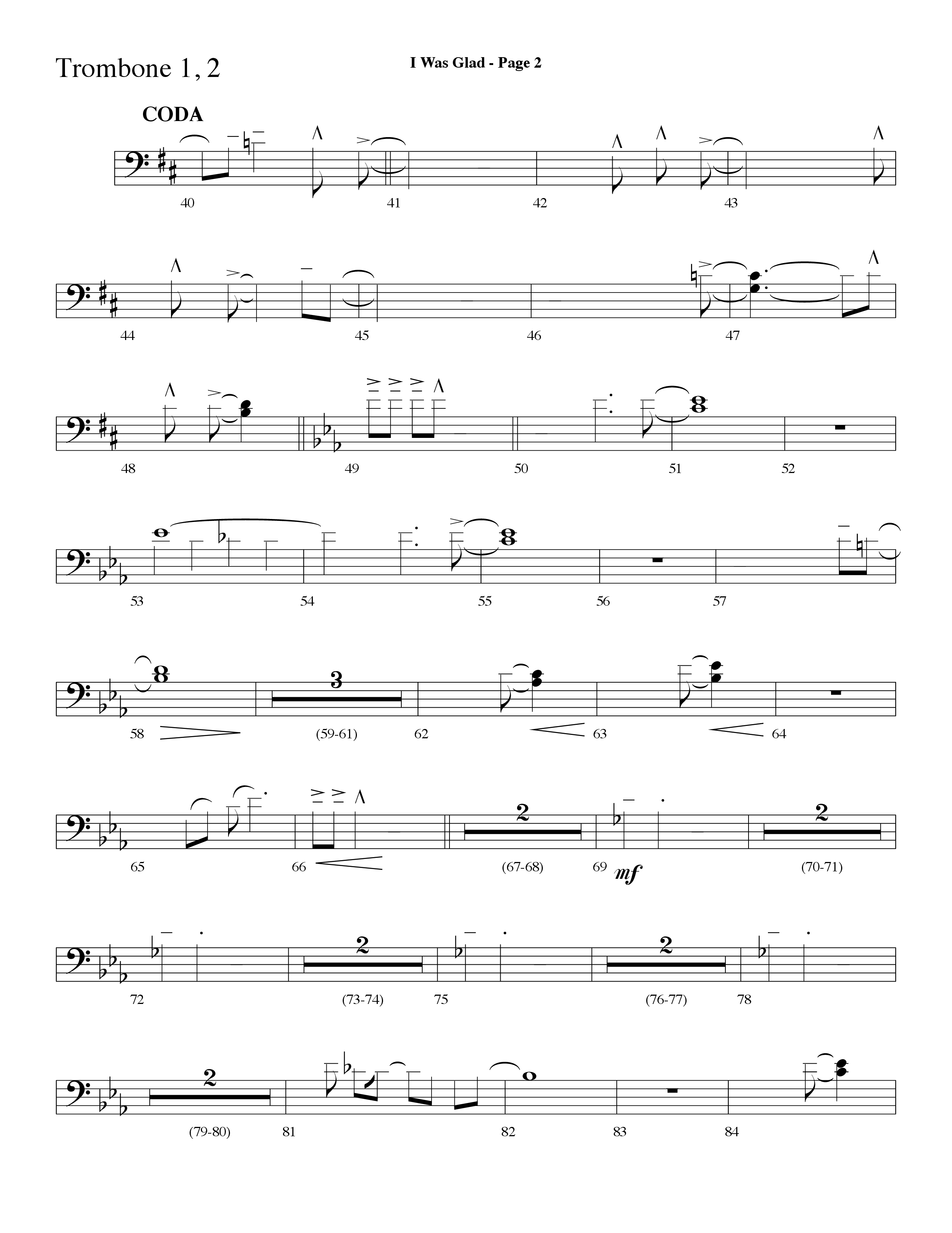 I Was Glad (Choral Anthem SATB) Trombone 1/2 (Lifeway Choral / Arr. Dave Williamson)