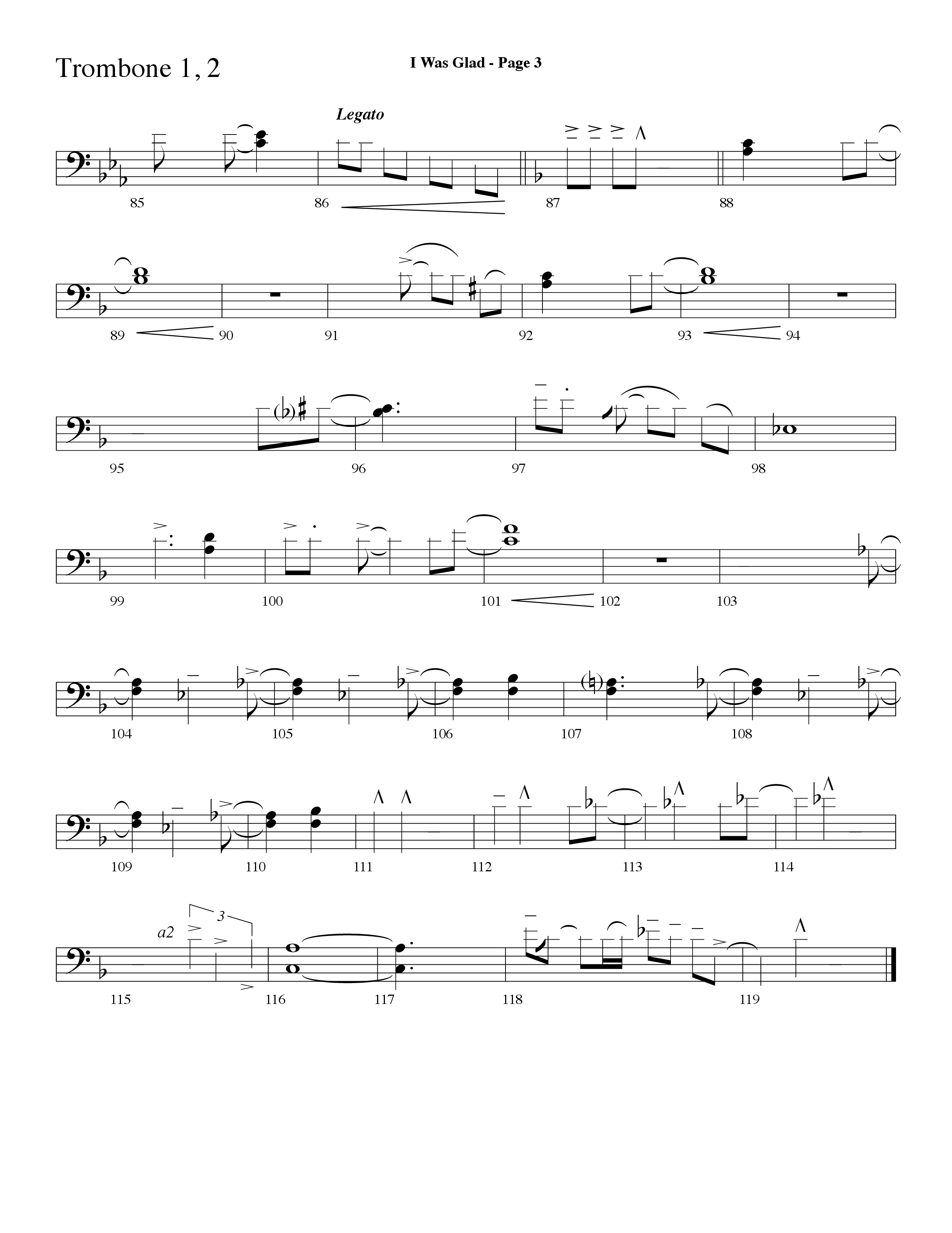 I Was Glad (Choral Anthem SATB) Trombone 1/2 (Lifeway Choral / Arr. Dave Williamson)