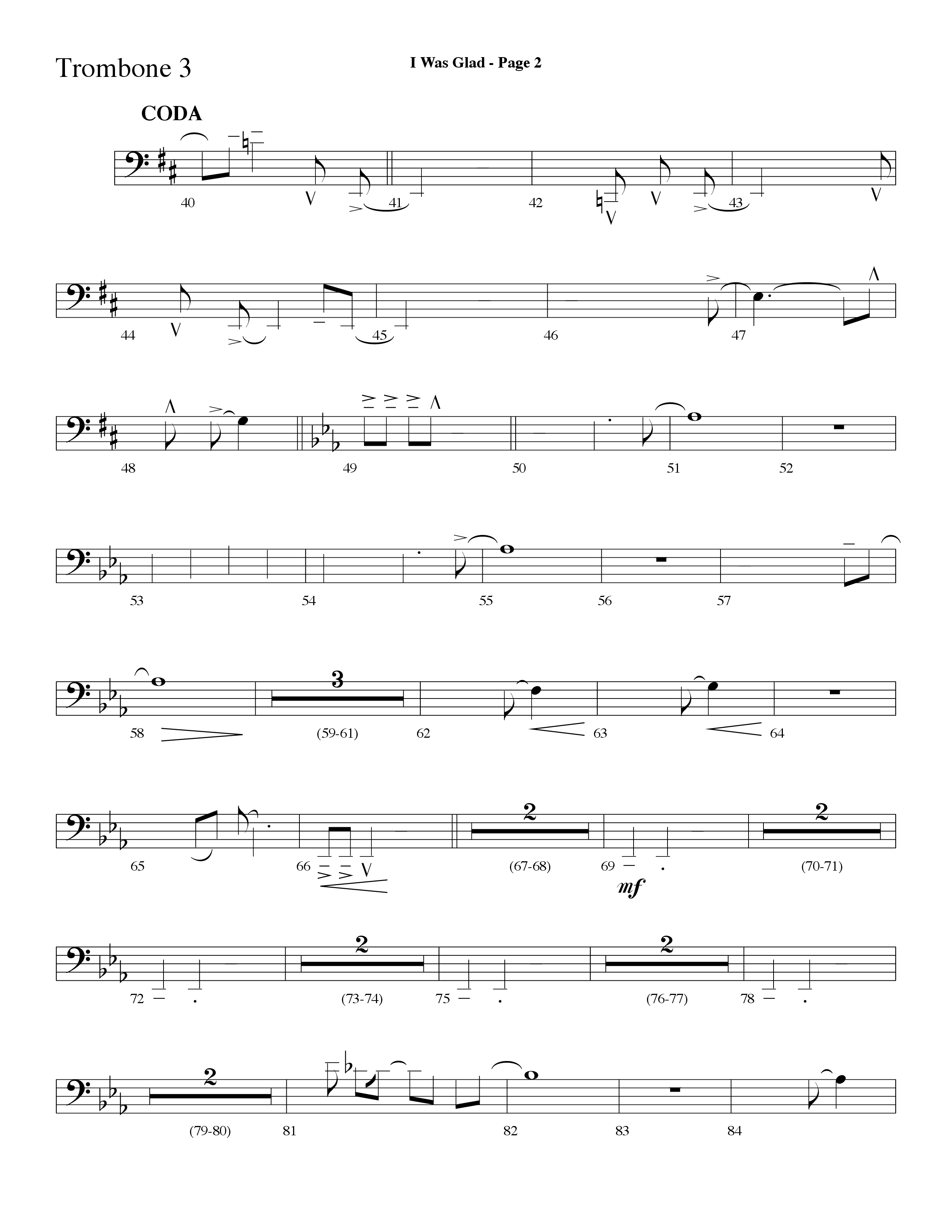 I Was Glad (Choral Anthem SATB) Trombone 3 (Lifeway Choral / Arr. Dave Williamson)