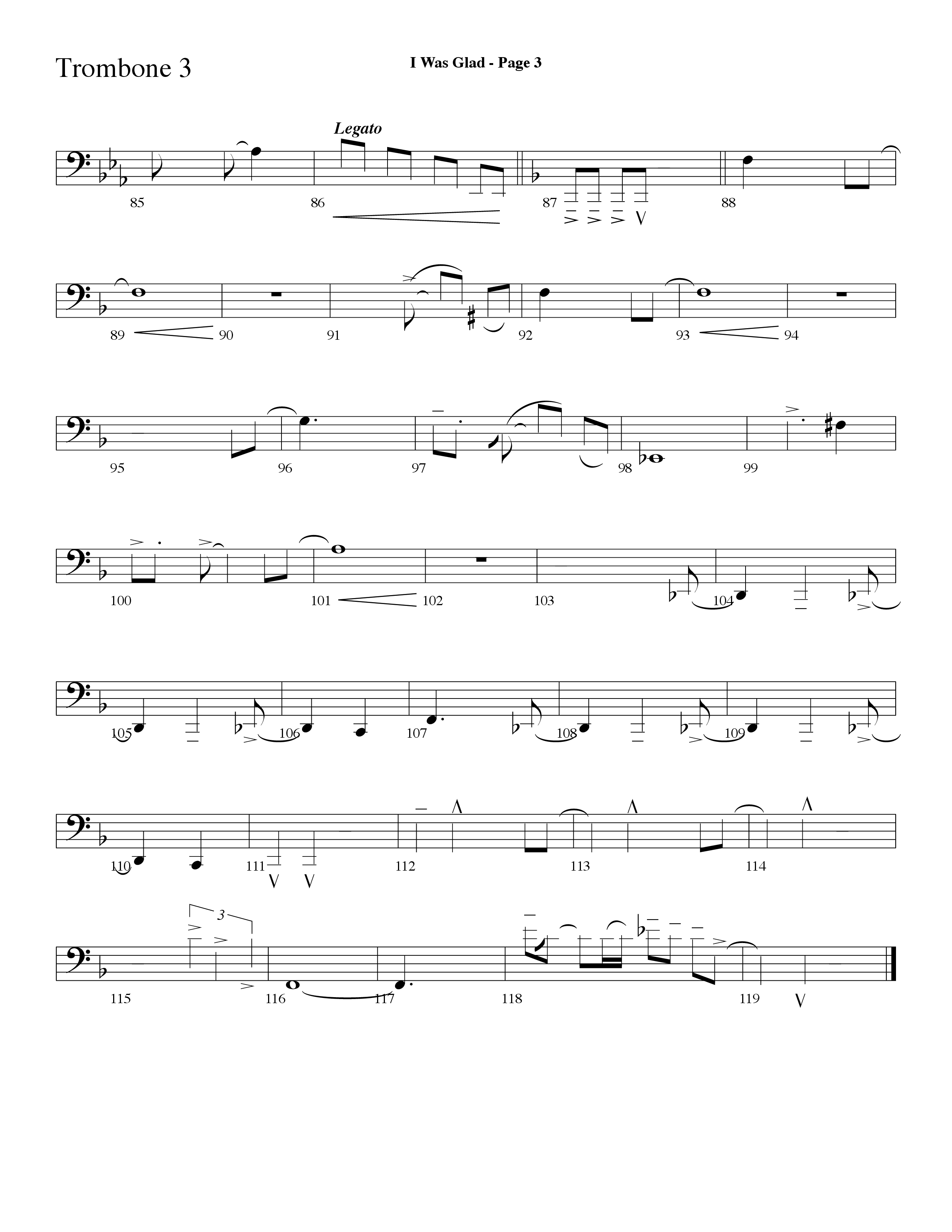 I Was Glad (Choral Anthem SATB) Trombone 3 (Lifeway Choral / Arr. Dave Williamson)