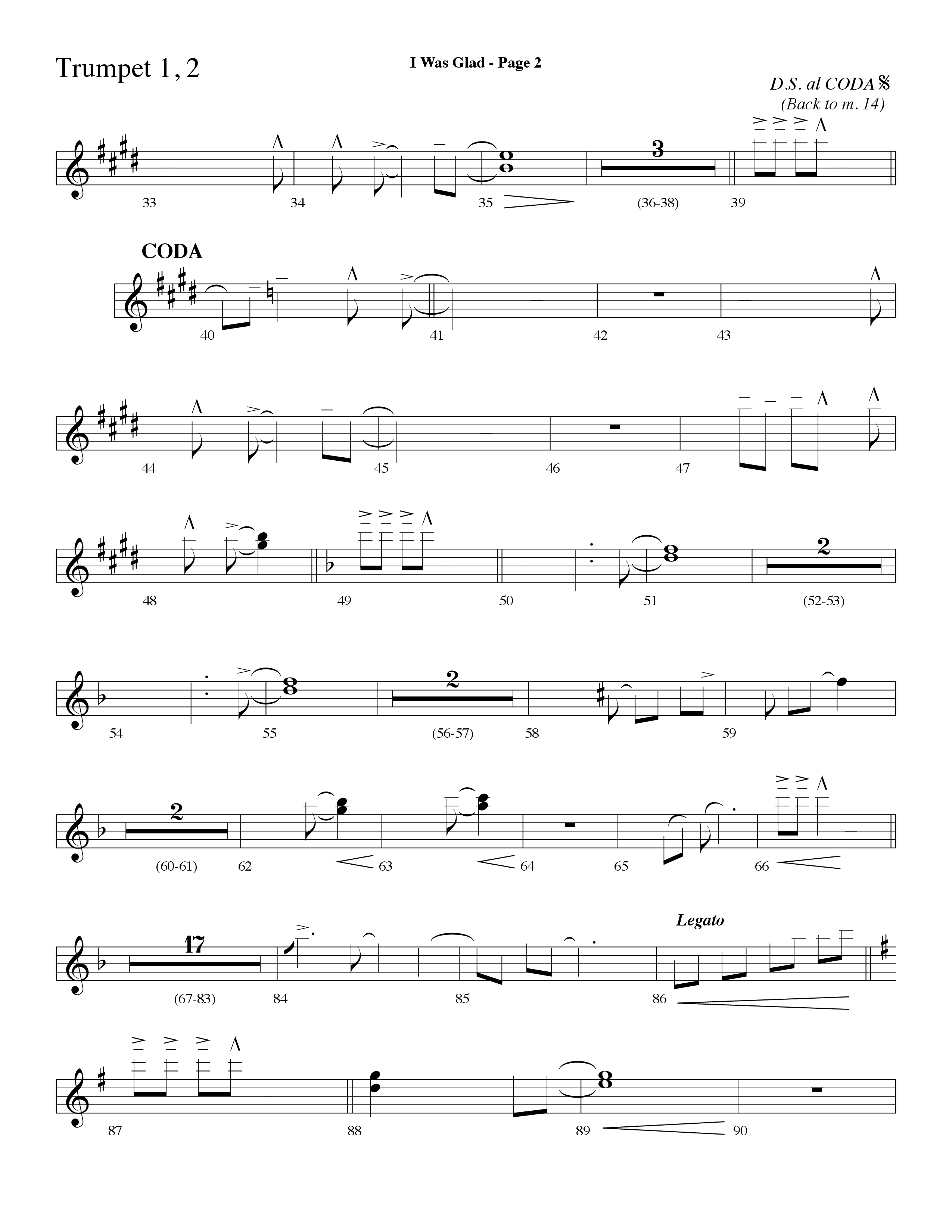 I Was Glad (Choral Anthem SATB) Trumpet 1,2 (Lifeway Choral / Arr. Dave Williamson)