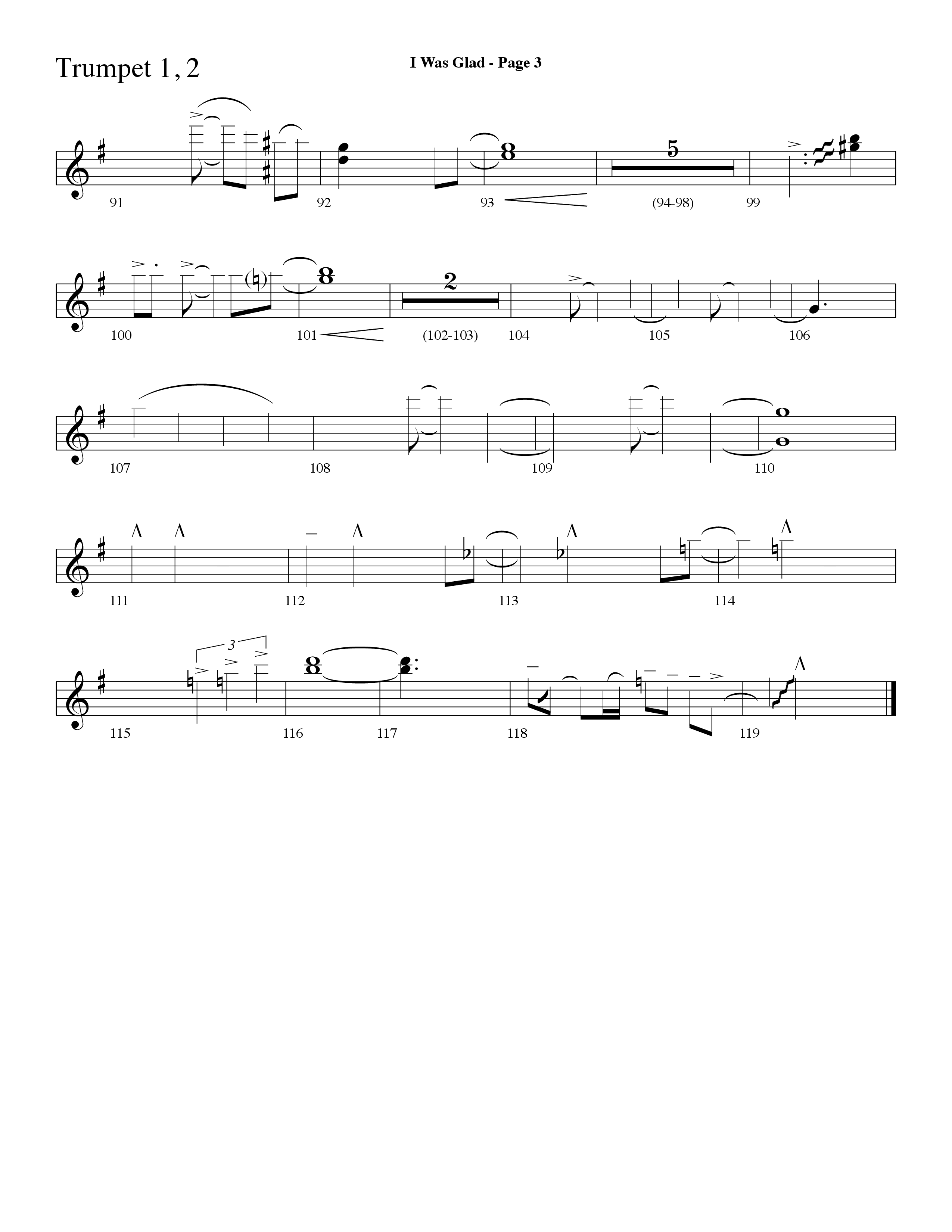 I Was Glad (Choral Anthem SATB) Trumpet 1,2 (Lifeway Choral / Arr. Dave Williamson)