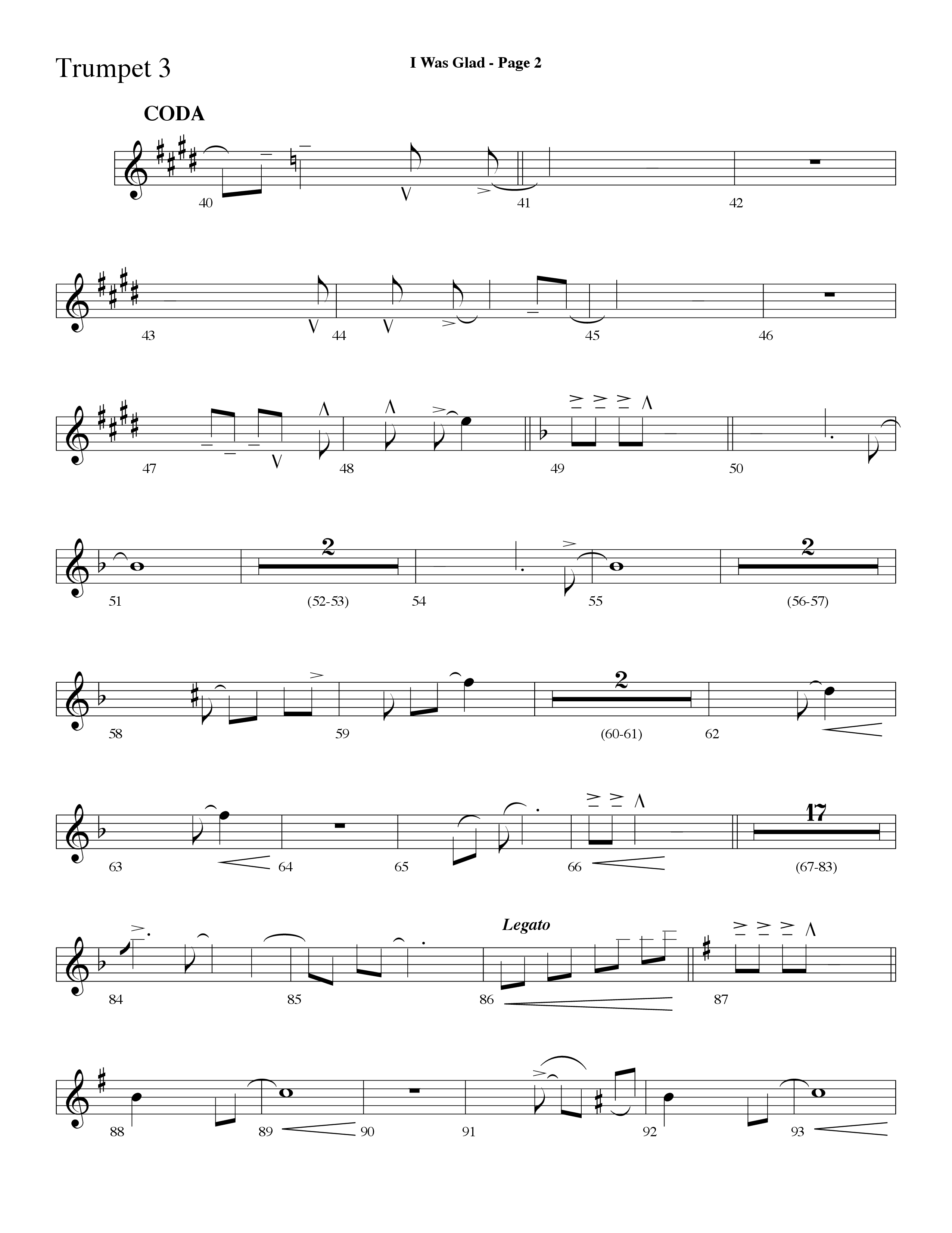 I Was Glad (Choral Anthem SATB) Trumpet 3 (Lifeway Choral / Arr. Dave Williamson)