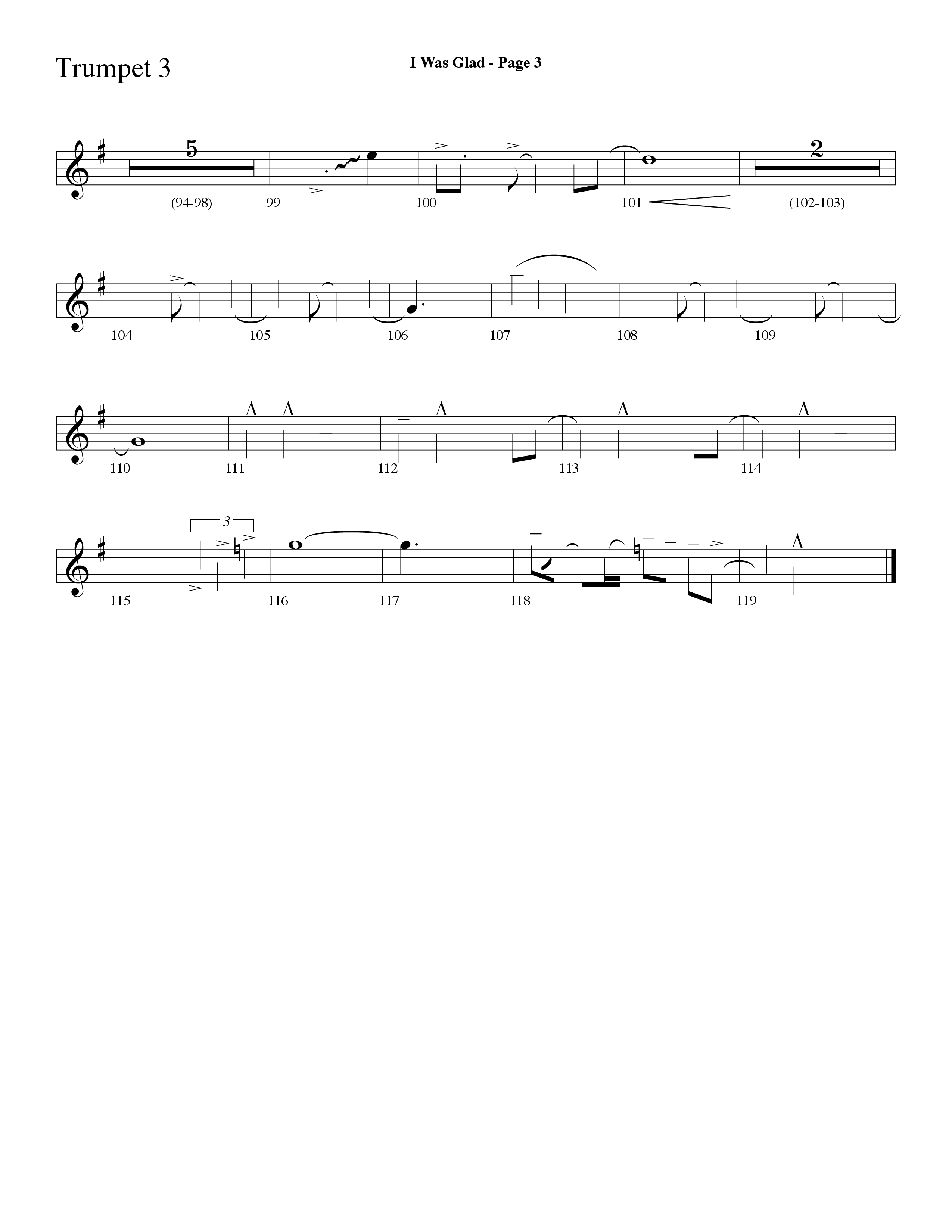 I Was Glad (Choral Anthem SATB) Trumpet 3 (Lifeway Choral / Arr. Dave Williamson)