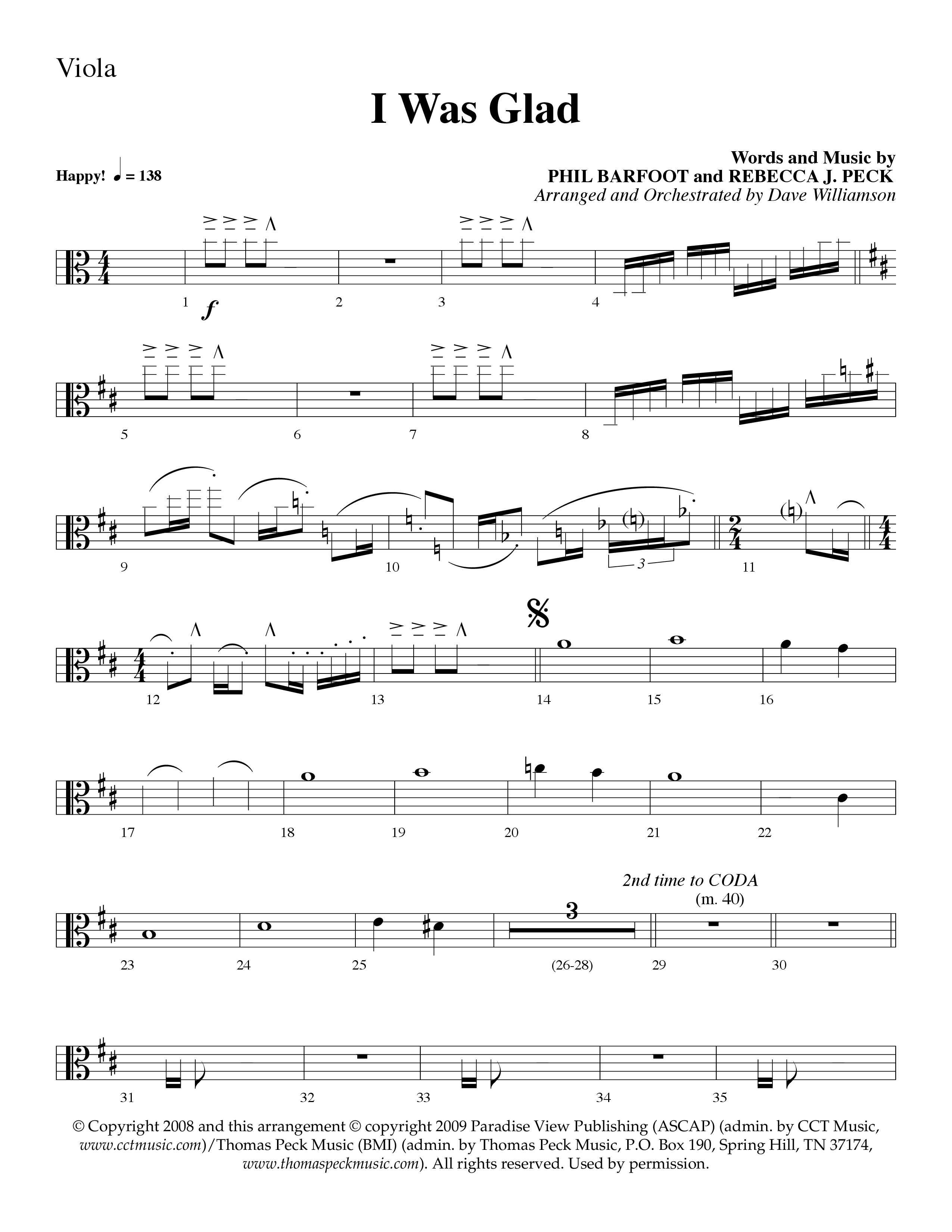 I Was Glad (Choral Anthem SATB) Viola (Lifeway Choral / Arr. Dave Williamson)