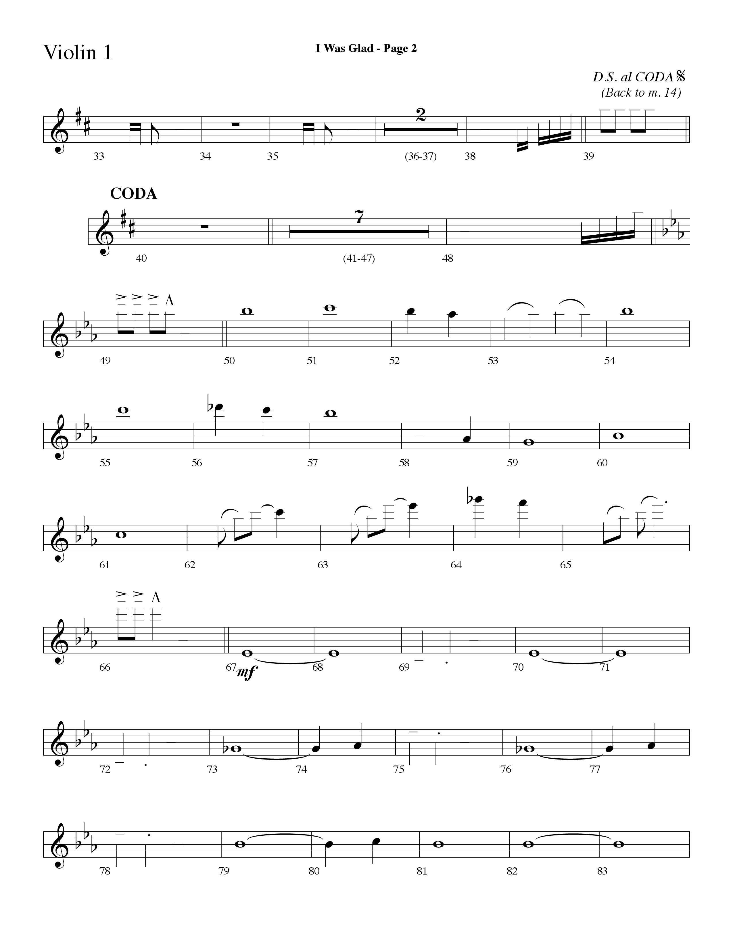 I Was Glad (Choral Anthem SATB) Violin 1 (Lifeway Choral / Arr. Dave Williamson)
