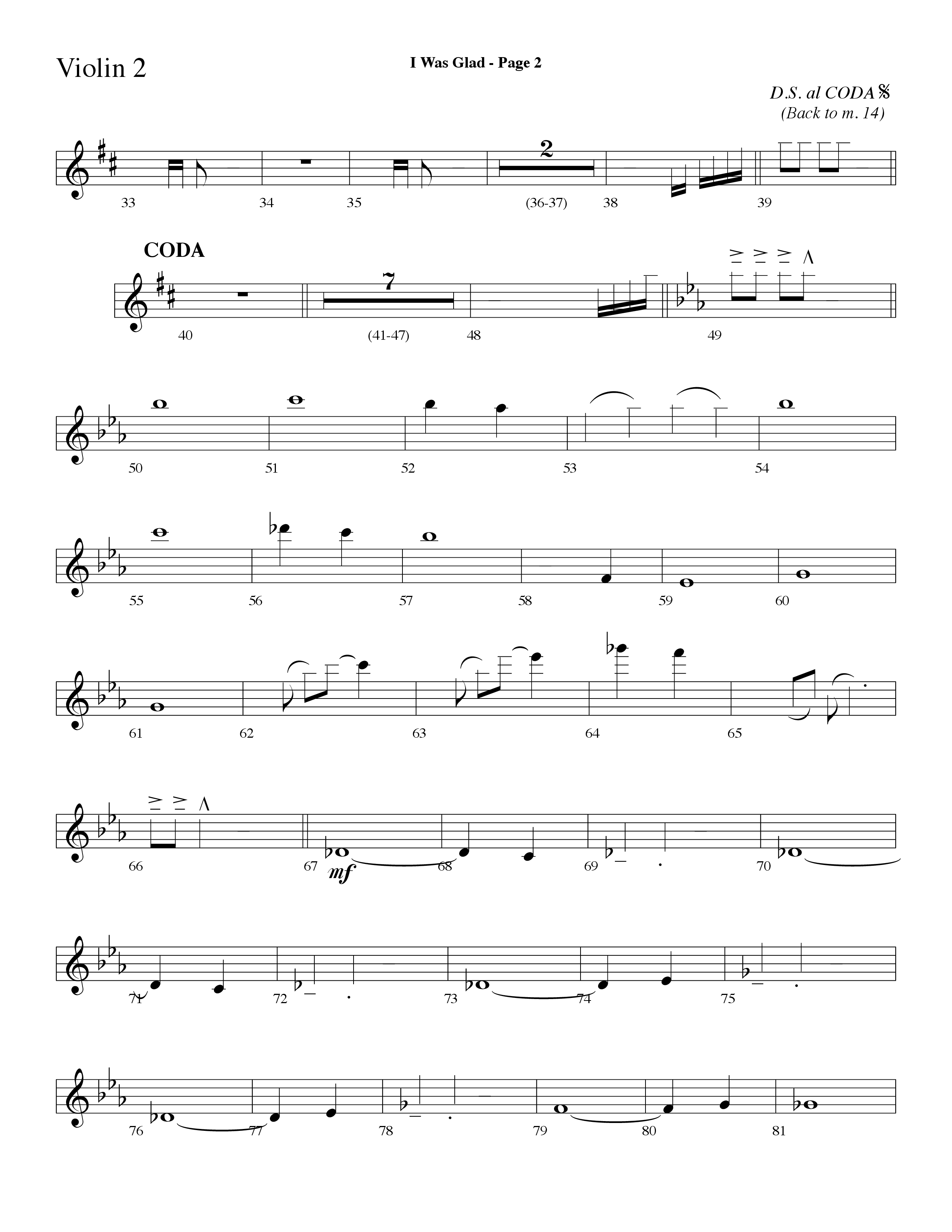 I Was Glad (Choral Anthem SATB) Violin 2 (Lifeway Choral / Arr. Dave Williamson)