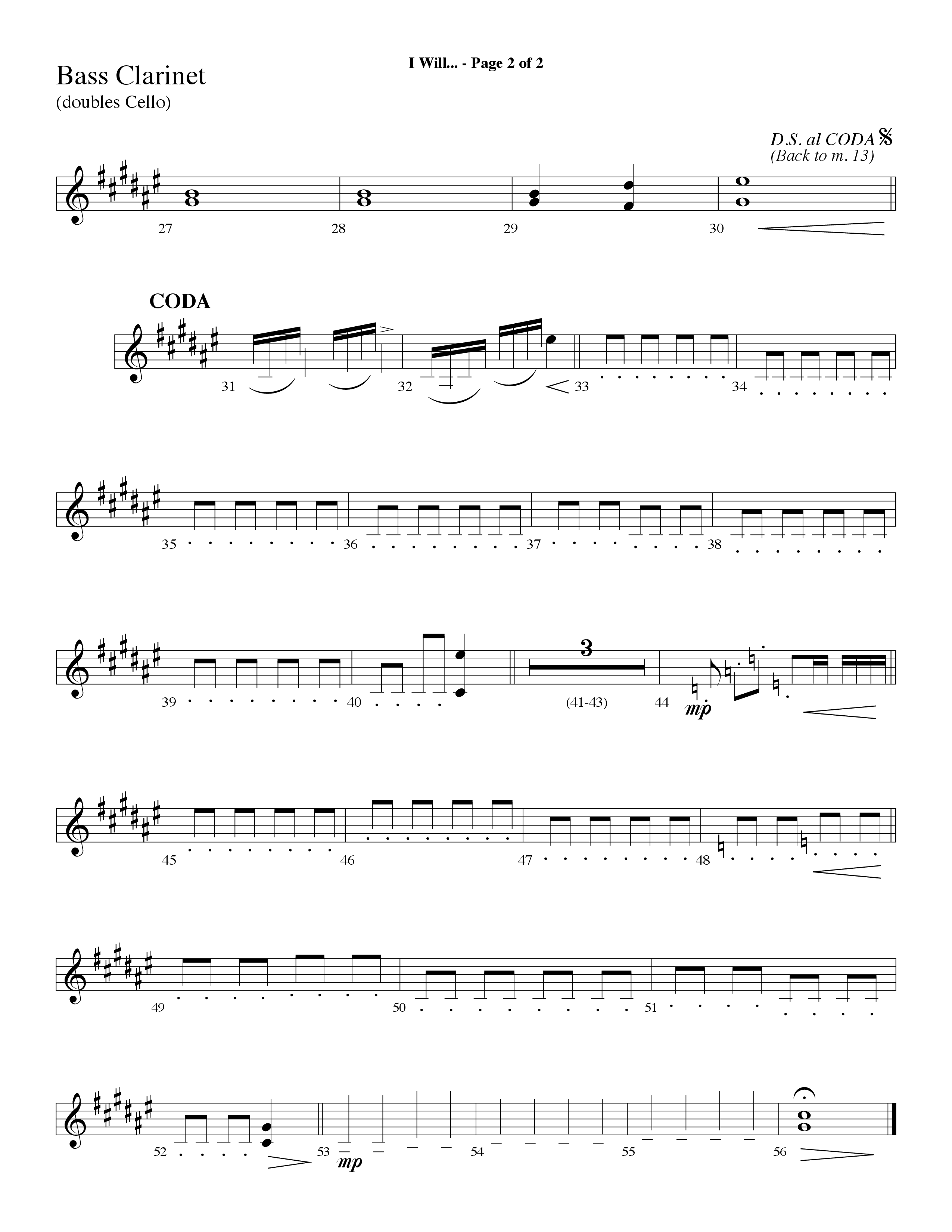 I Will (with Take The Name Of Jesus With You) (Choral Anthem SATB) Bass Clarinet (Lifeway Choral / Arr. Alyssa Goins / Orch. Ric Domenico)