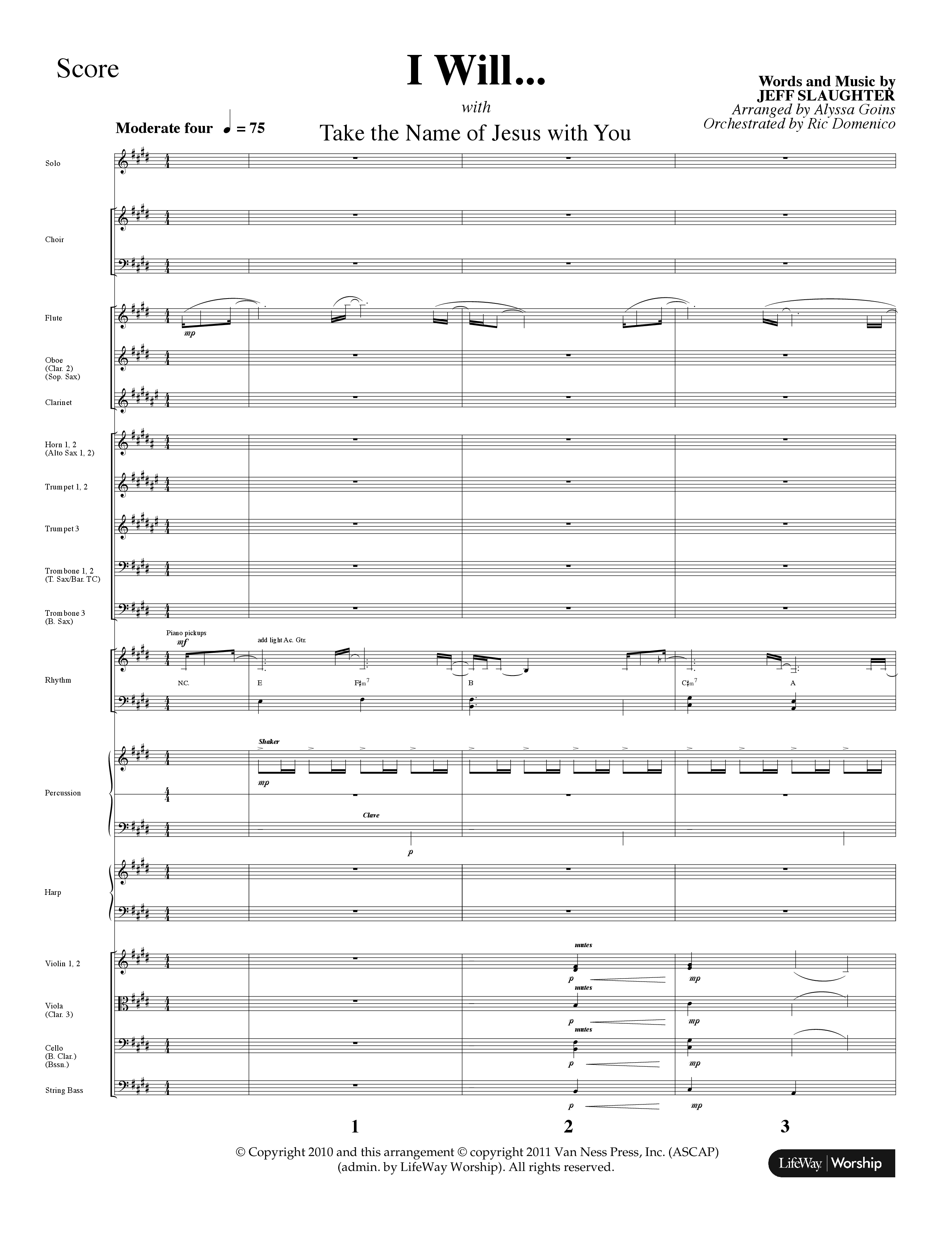 I Will (with Take The Name Of Jesus With You) (Choral Anthem SATB) Orchestration (Lifeway Choral / Arr. Alyssa Goins / Orch. Ric Domenico)