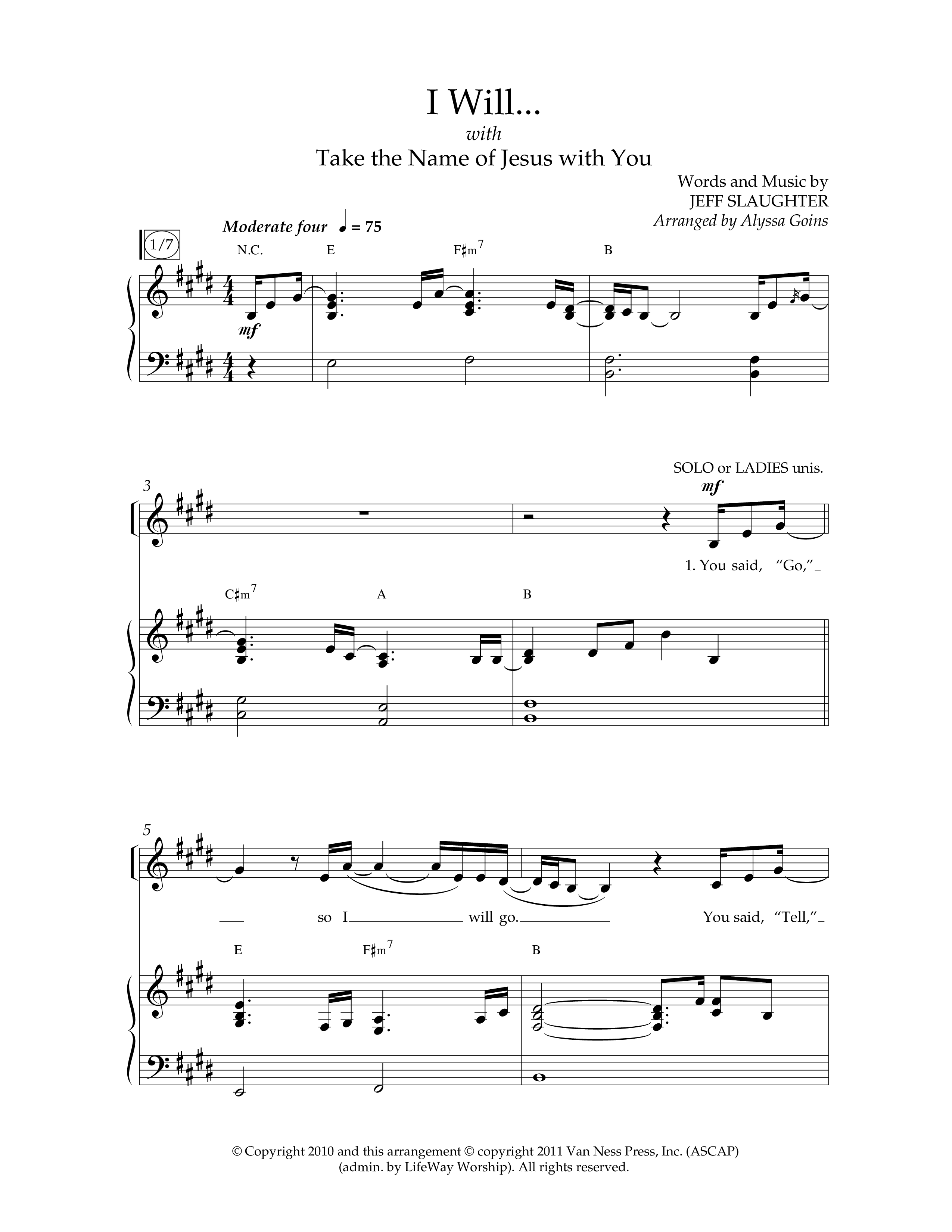 I Will (with Take The Name Of Jesus With You) (Choral Anthem SATB) Anthem (SATB/Piano) (Lifeway Choral / Arr. Alyssa Goins / Orch. Ric Domenico)