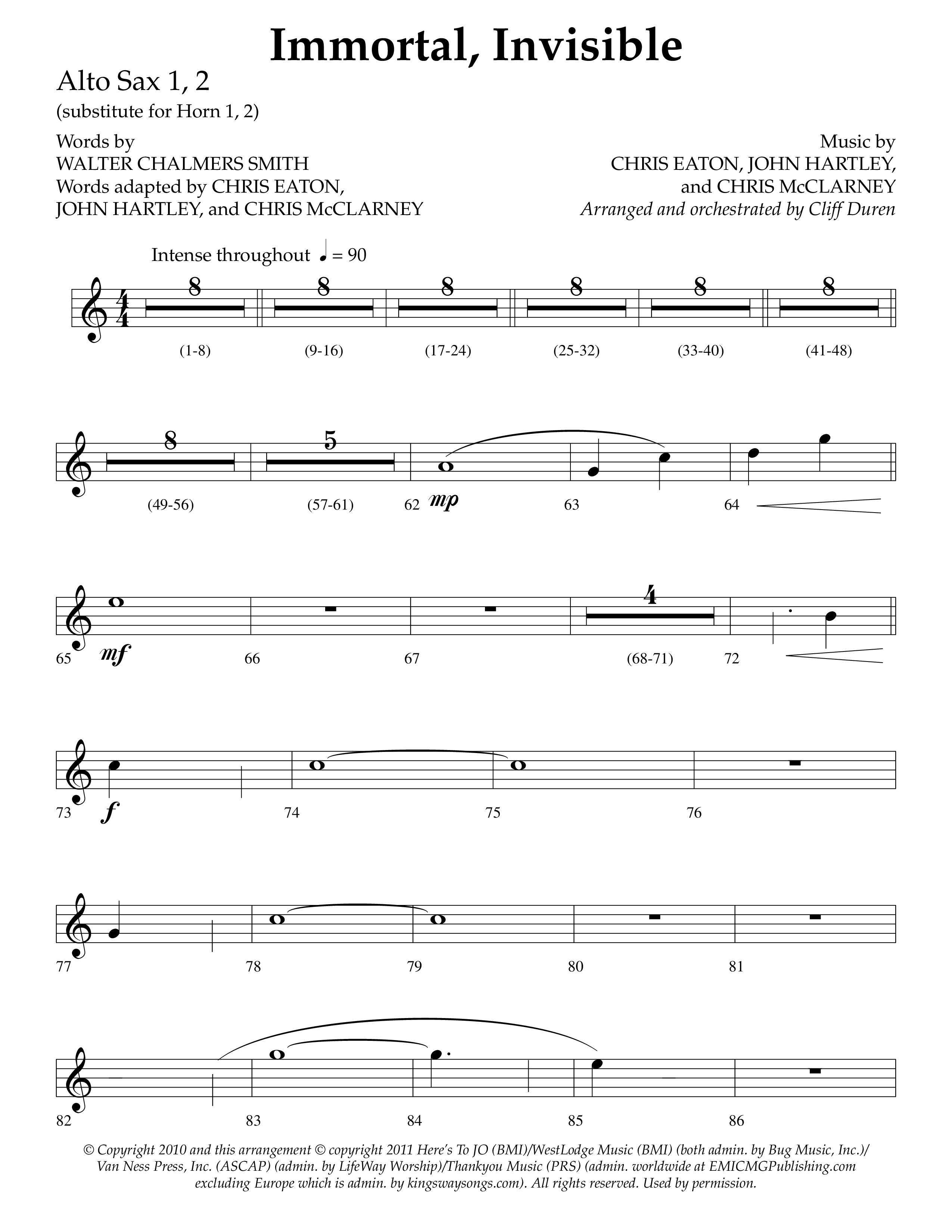 Immortal Invisible (Choral Anthem SATB) Alto Sax 1/2 (Lifeway Choral / Arr. Cliff Duren)