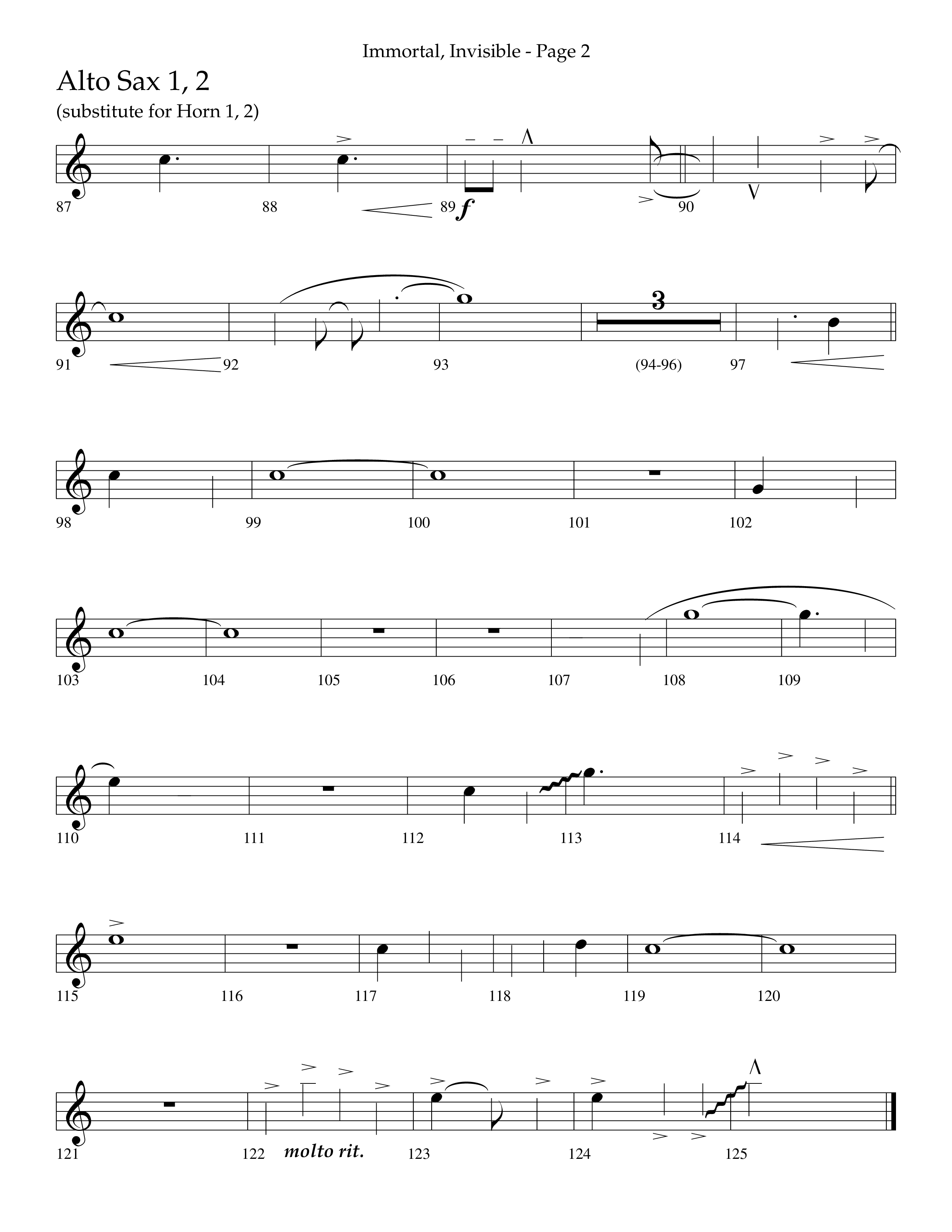 Immortal Invisible (Choral Anthem SATB) Alto Sax 1/2 (Lifeway Choral / Arr. Cliff Duren)