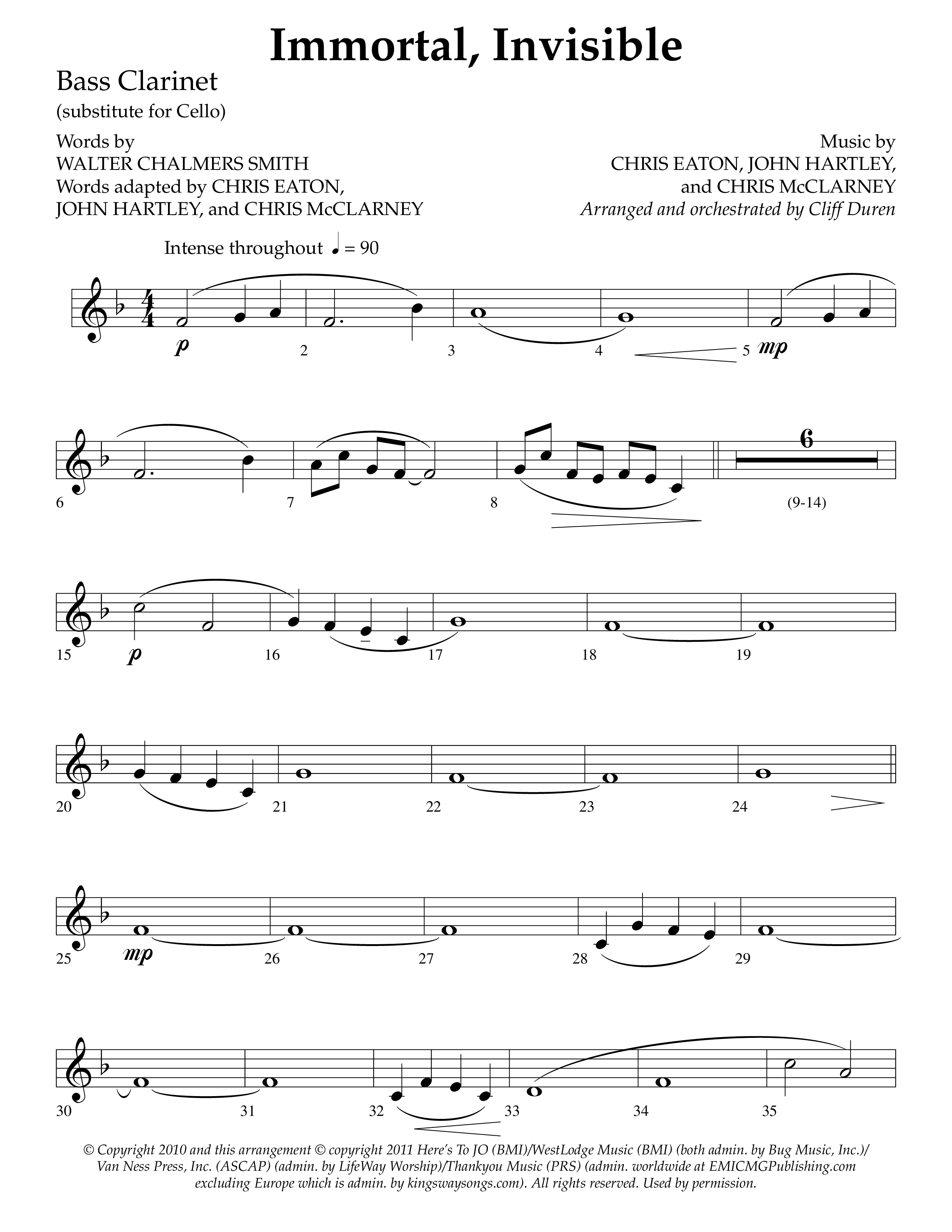 Immortal Invisible (Choral Anthem SATB) Bass Clarinet (Lifeway Choral / Arr. Cliff Duren)