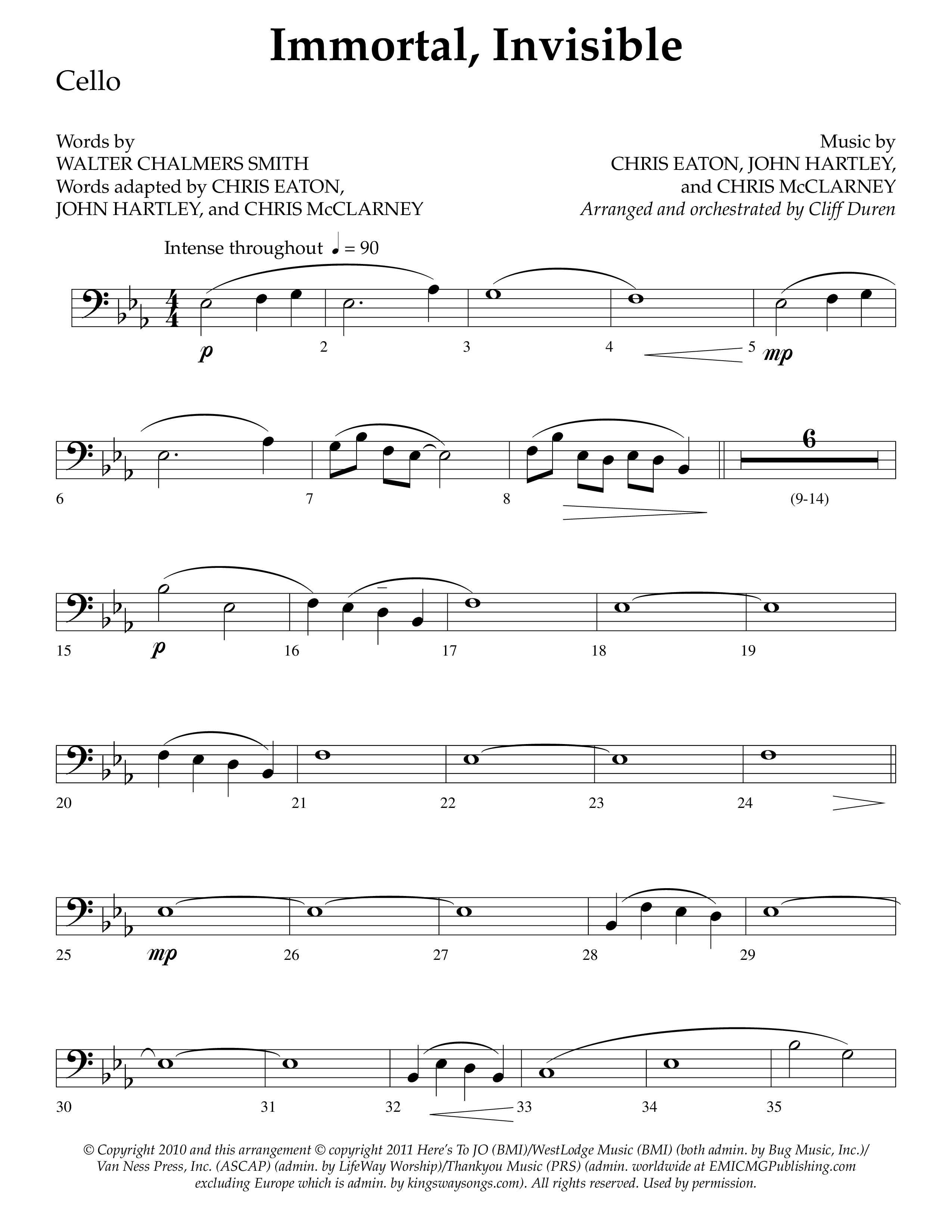Immortal Invisible (Choral Anthem SATB) Cello (Lifeway Choral / Arr. Cliff Duren)