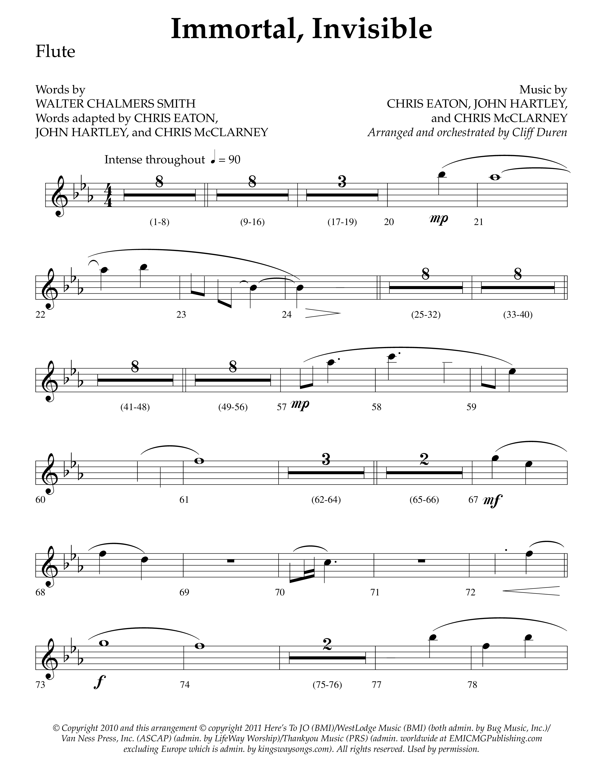 Immortal Invisible (Choral Anthem SATB) Flute (Lifeway Choral / Arr. Cliff Duren)