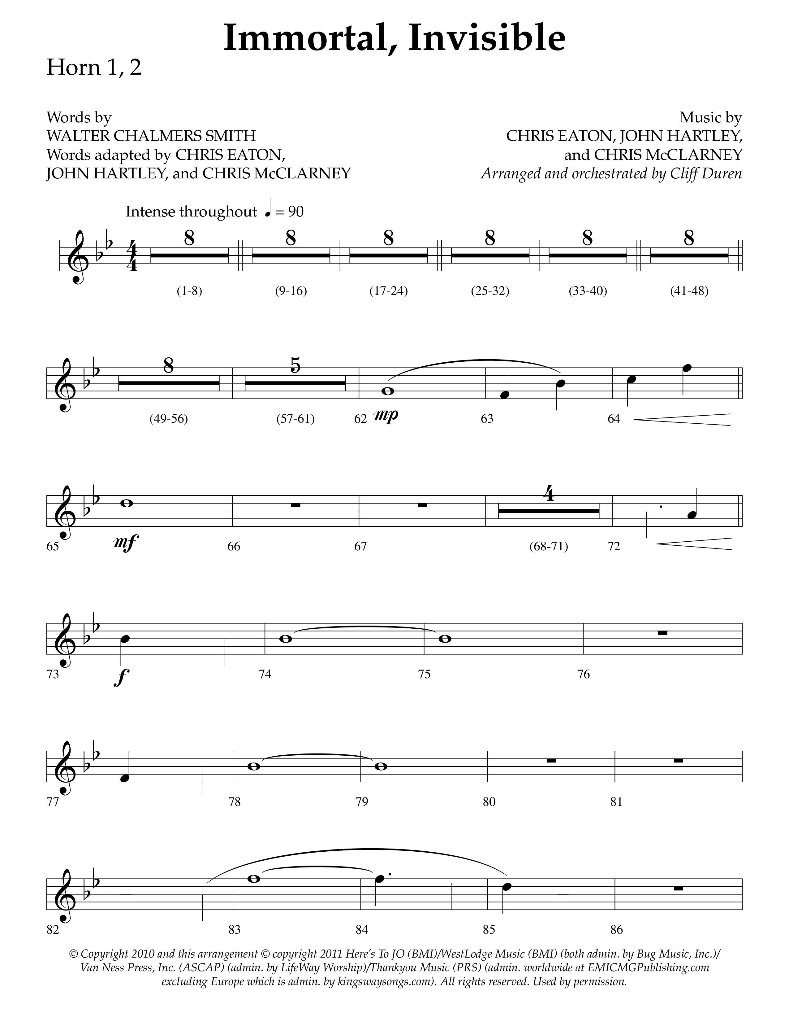 Immortal Invisible (Choral Anthem SATB) French Horn 1/2 (Lifeway Choral / Arr. Cliff Duren)