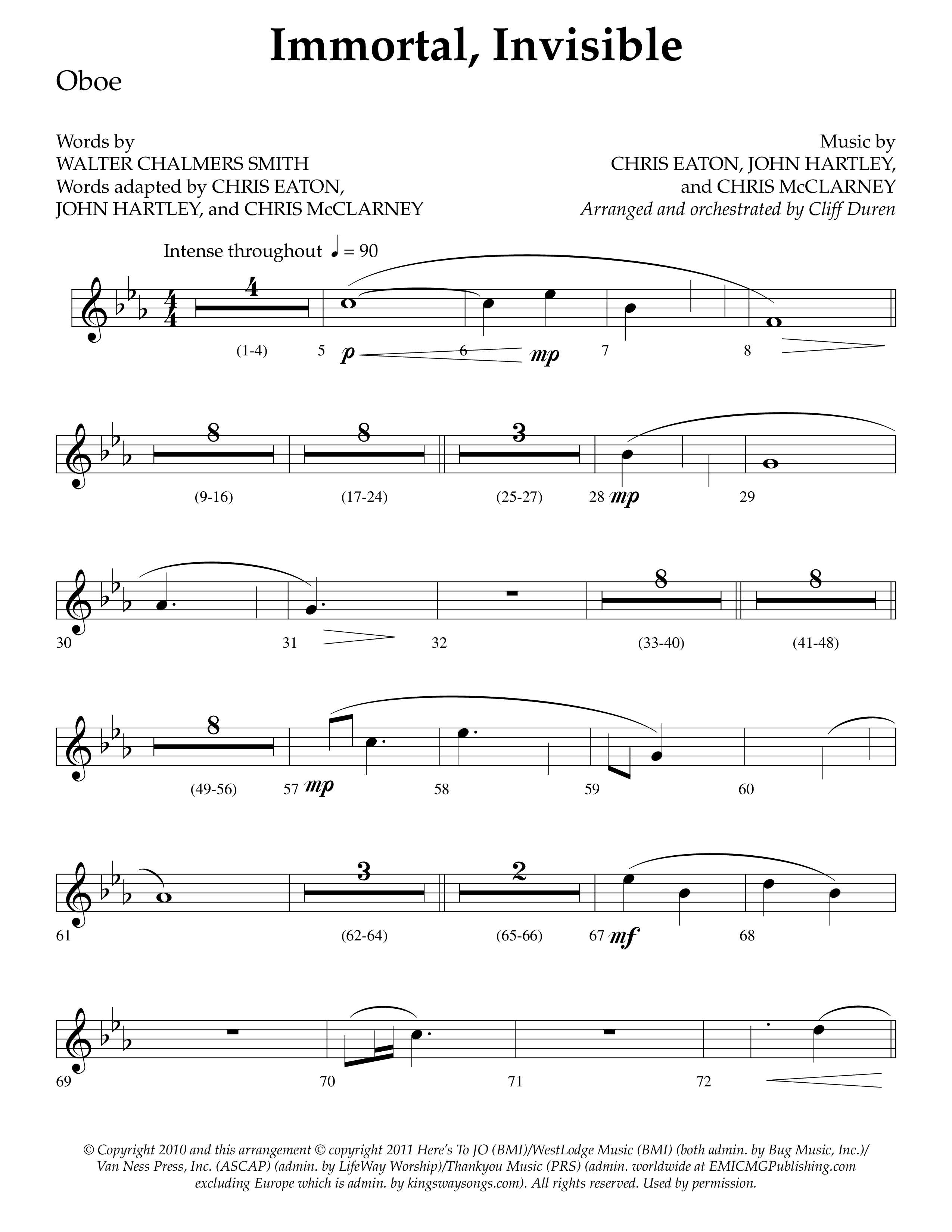 Immortal Invisible (Choral Anthem SATB) Oboe (Lifeway Choral / Arr. Cliff Duren)