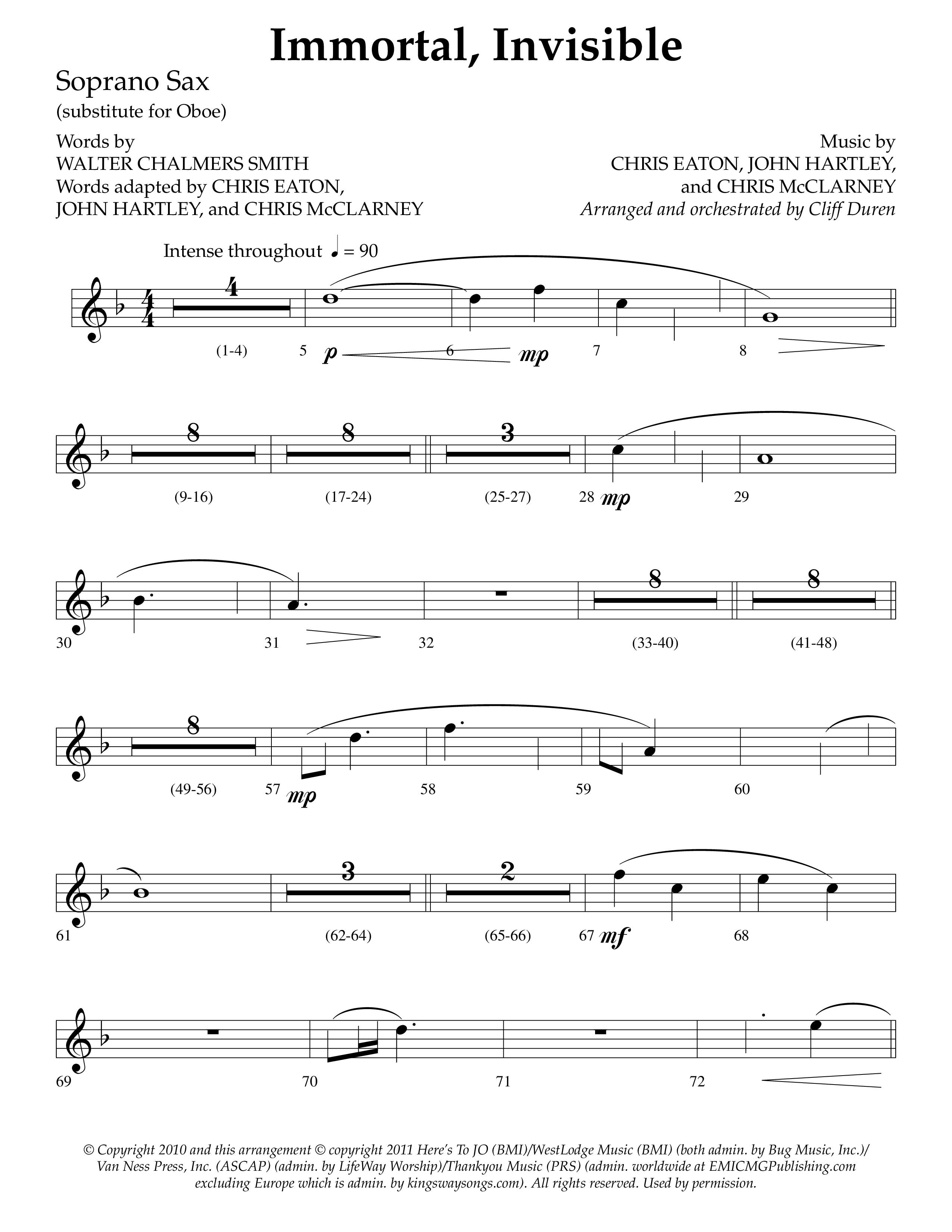 Immortal Invisible (Choral Anthem SATB) Soprano Sax (Lifeway Choral / Arr. Cliff Duren)
