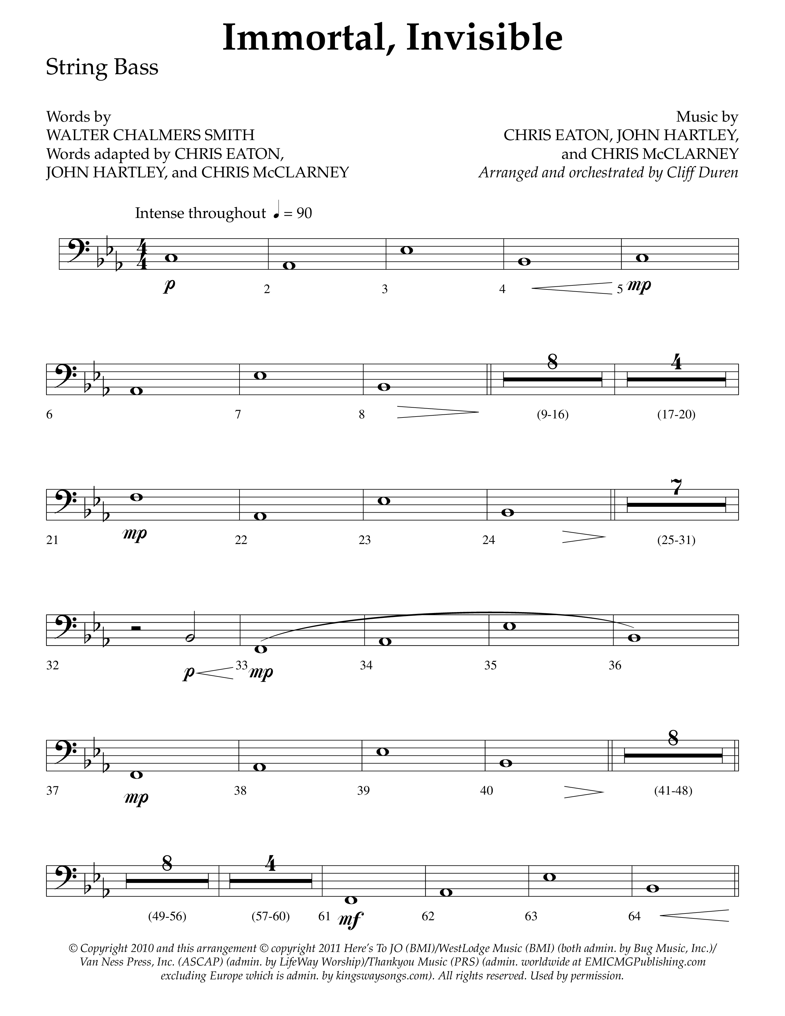 Immortal Invisible (Choral Anthem SATB) String Bass (Lifeway Choral / Arr. Cliff Duren)