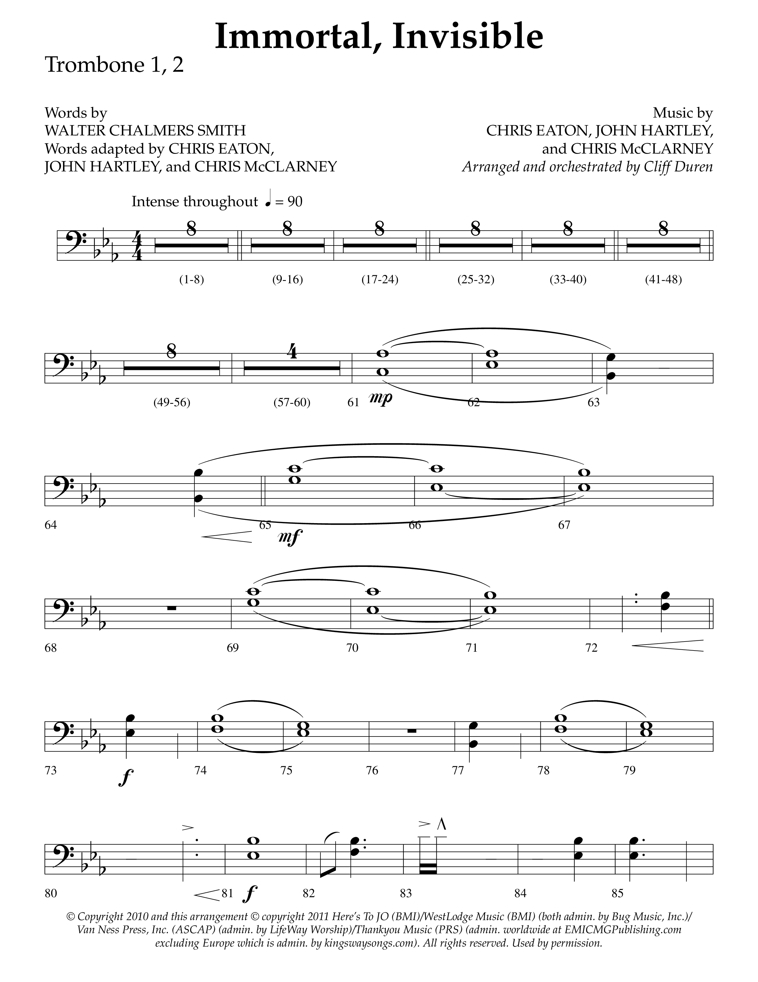 Immortal Invisible (Choral Anthem SATB) Trombone 1/2 (Lifeway Choral / Arr. Cliff Duren)