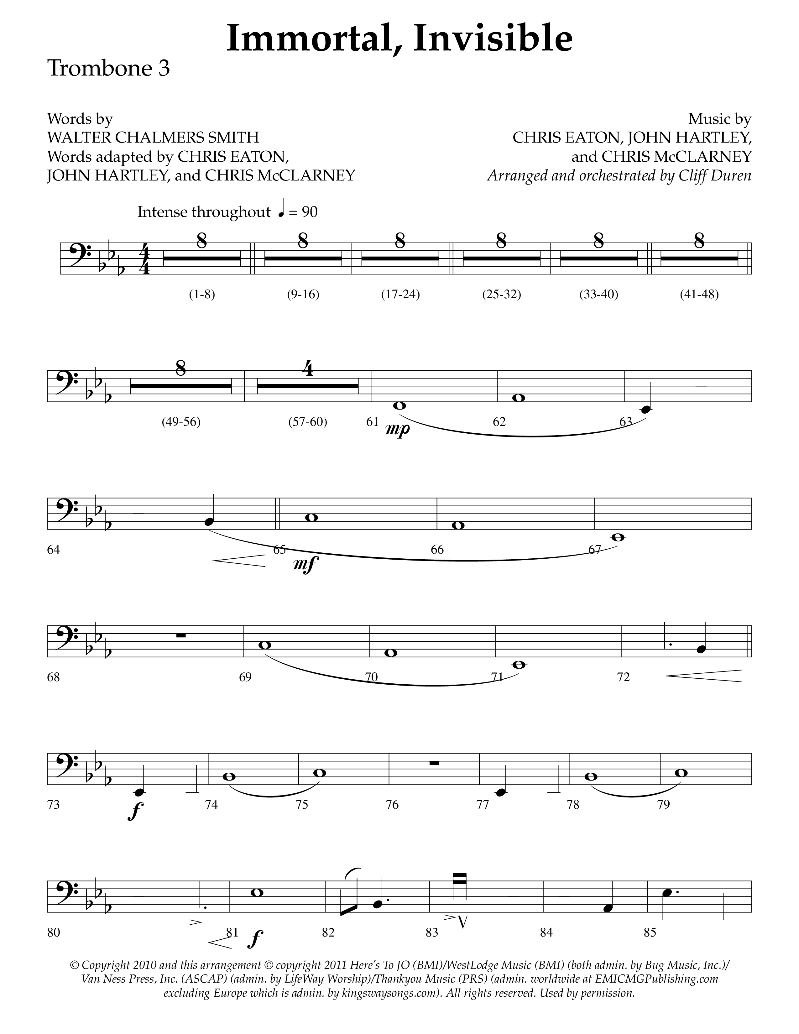 Immortal Invisible (Choral Anthem SATB) Trombone 3 (Lifeway Choral / Arr. Cliff Duren)