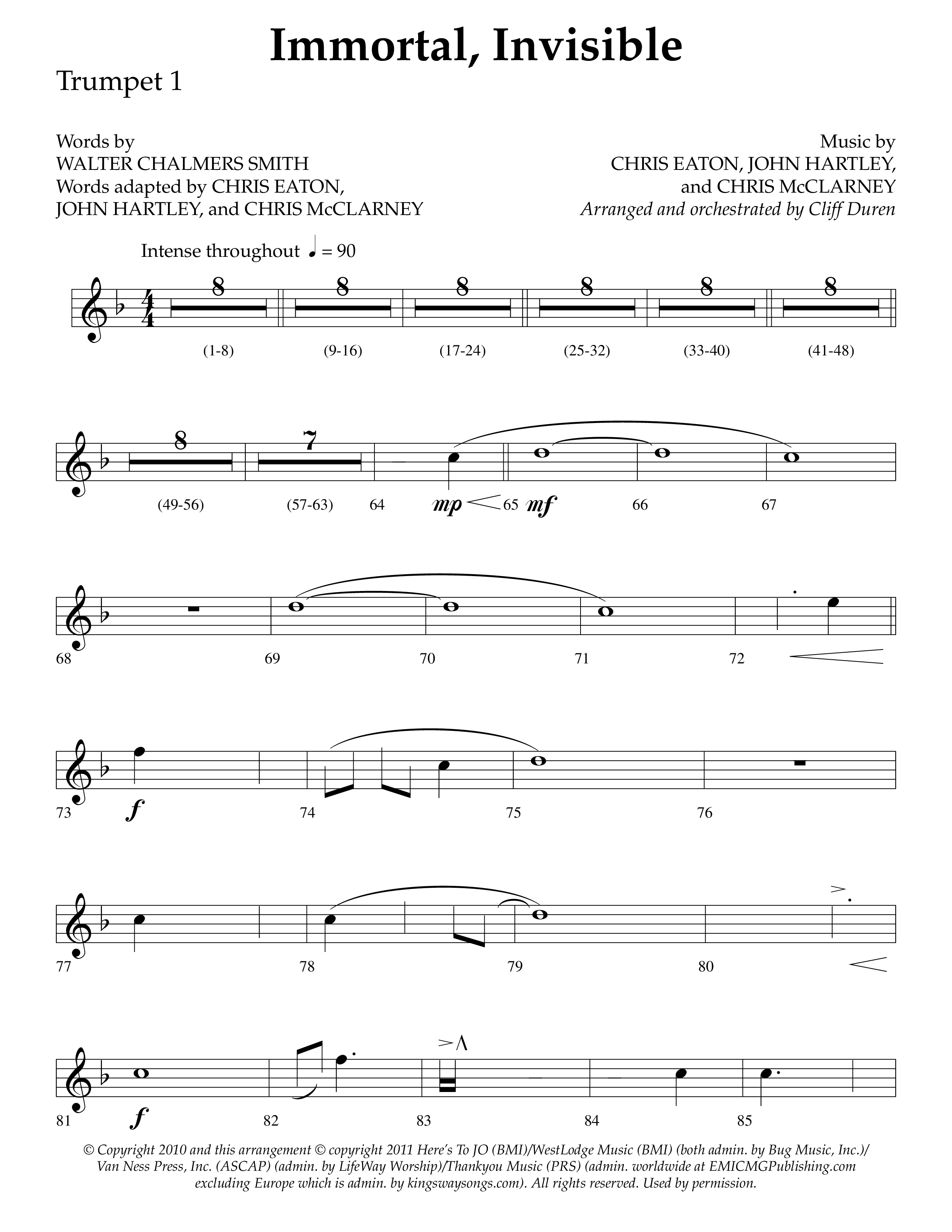 Immortal Invisible (Choral Anthem SATB) Trumpet 1 (Lifeway Choral / Arr. Cliff Duren)
