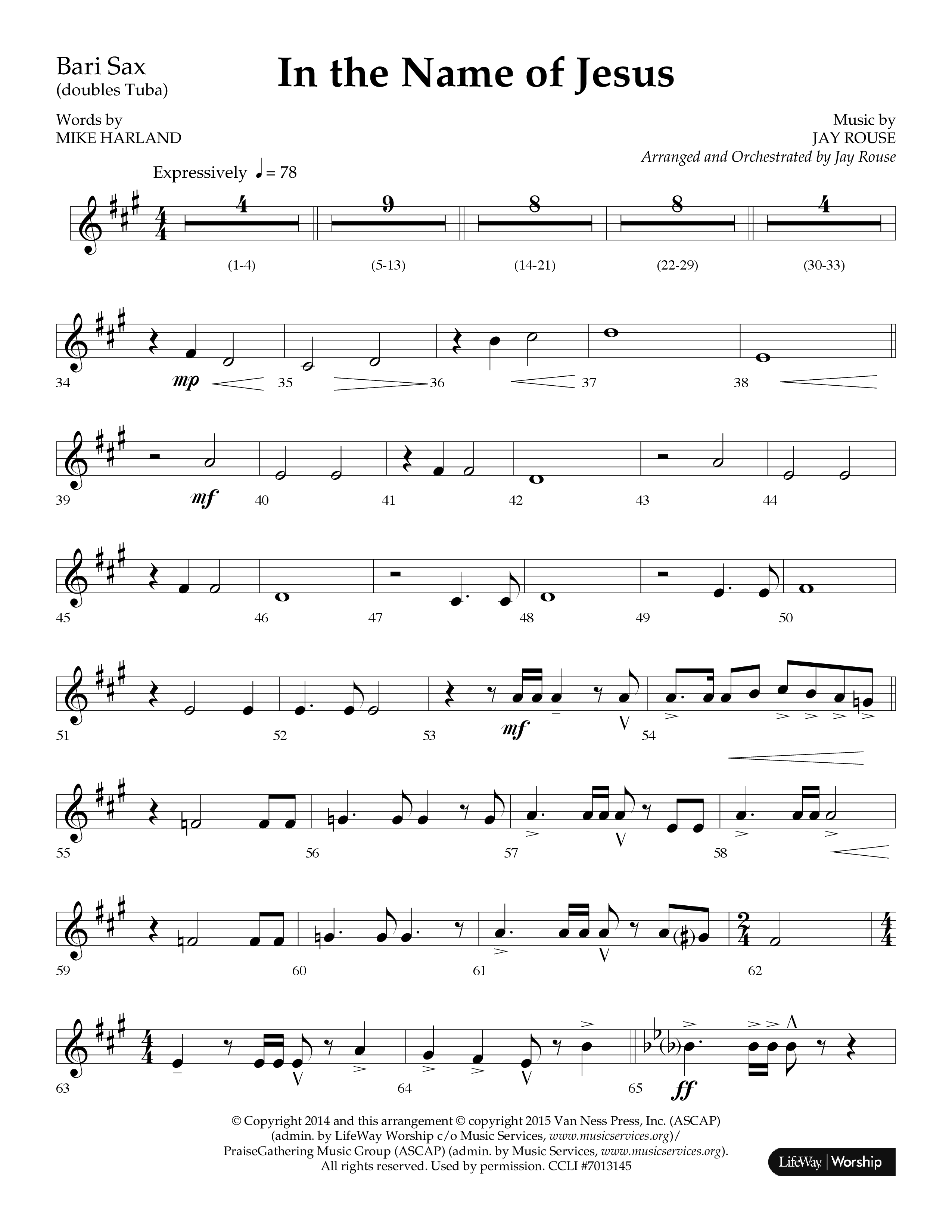 In The Name Of Jesus (Choral Anthem SATB) Bari Sax (Lifeway Choral / Arr. Jay Rouse)