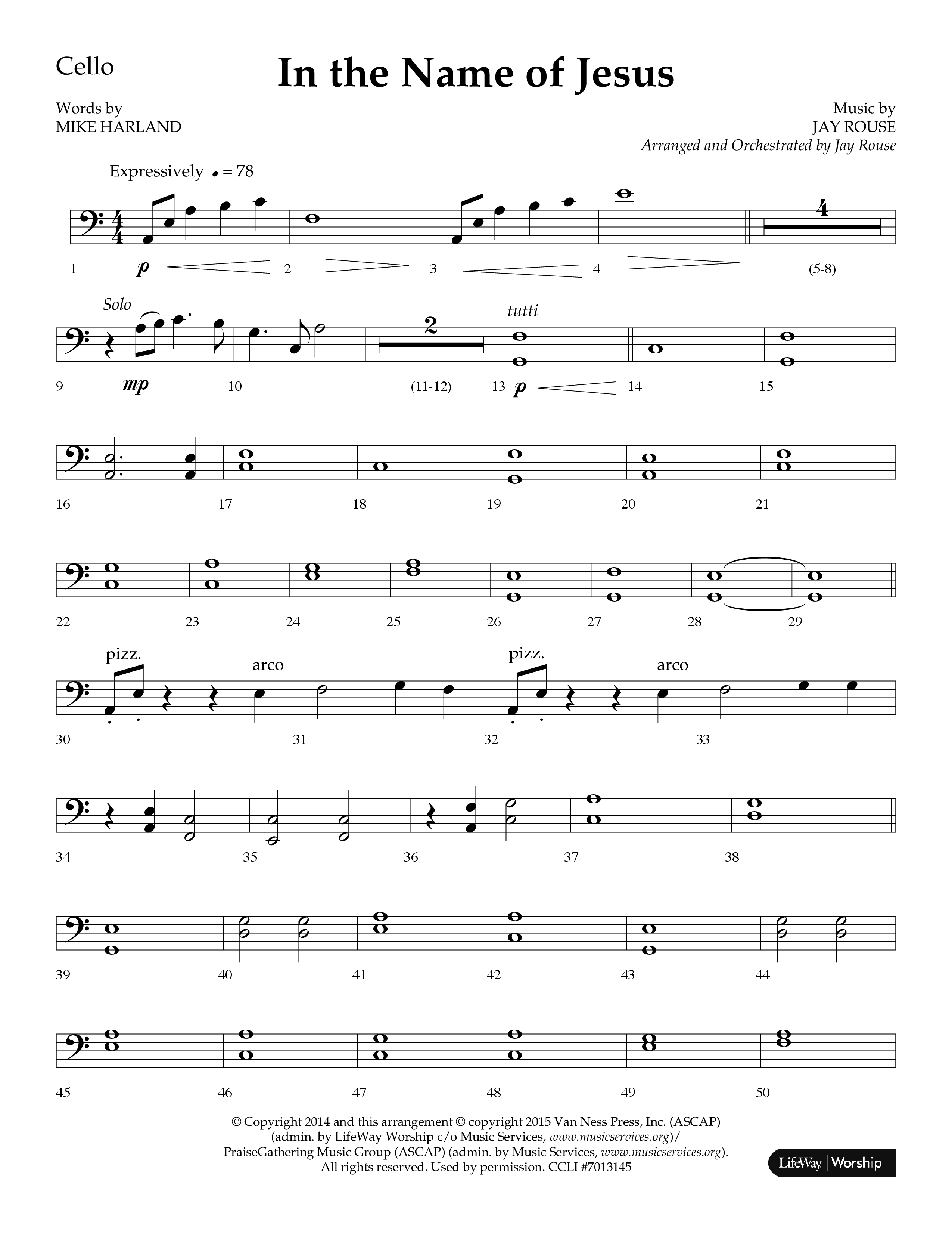 In The Name Of Jesus (Choral Anthem SATB) Cello (Lifeway Choral / Arr. Jay Rouse)