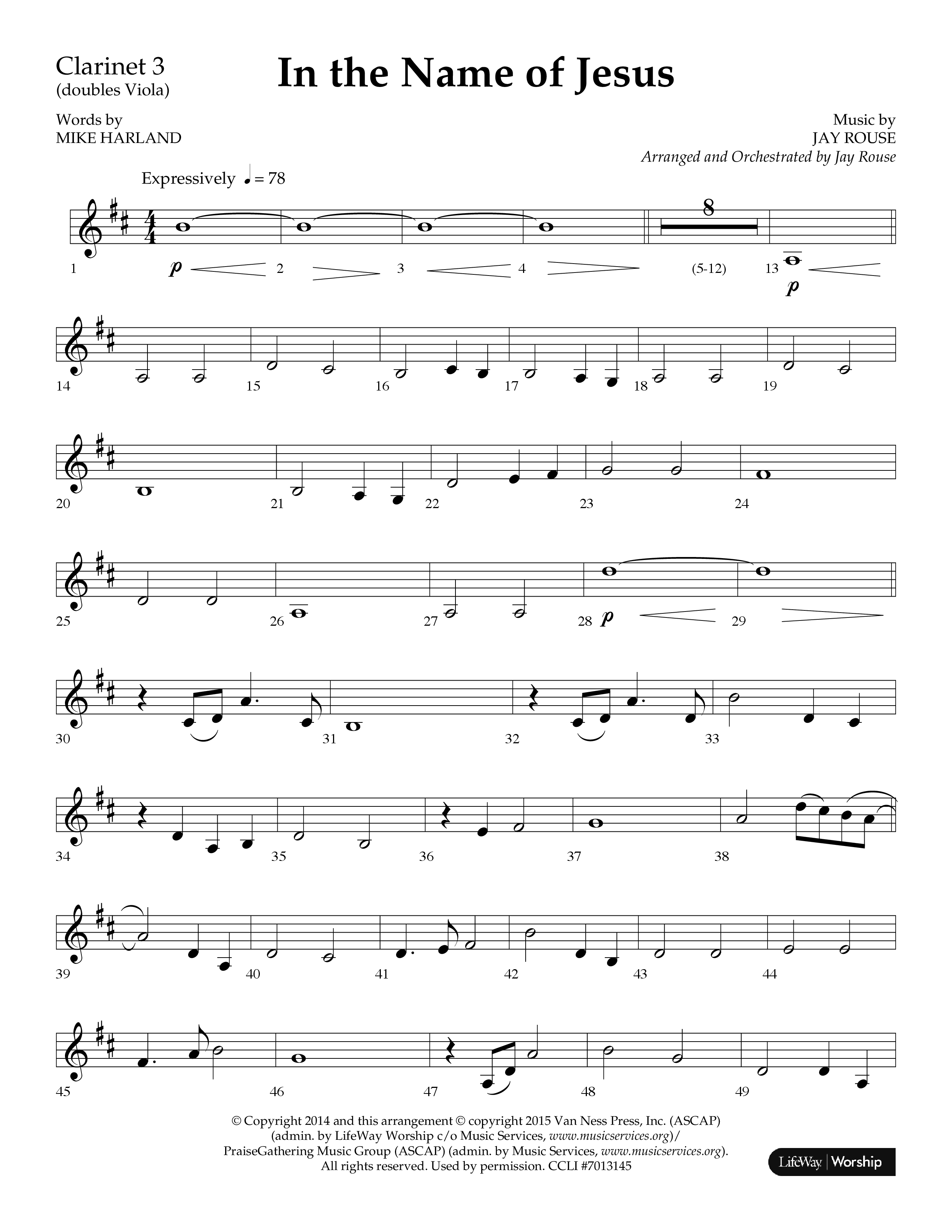 In The Name Of Jesus (Choral Anthem SATB) Clarinet 3 (Lifeway Choral / Arr. Jay Rouse)