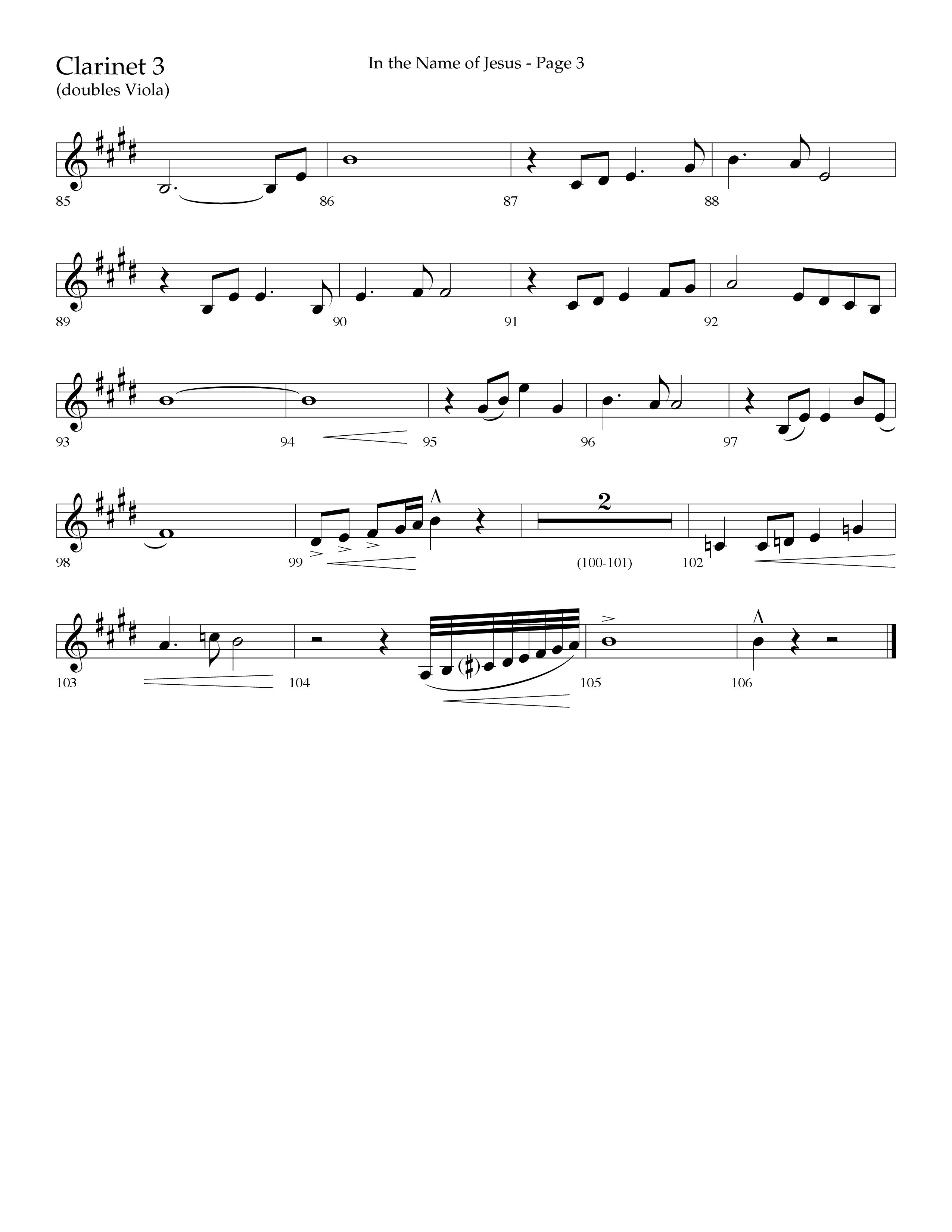 In The Name Of Jesus (Choral Anthem SATB) Clarinet 3 (Lifeway Choral / Arr. Jay Rouse)