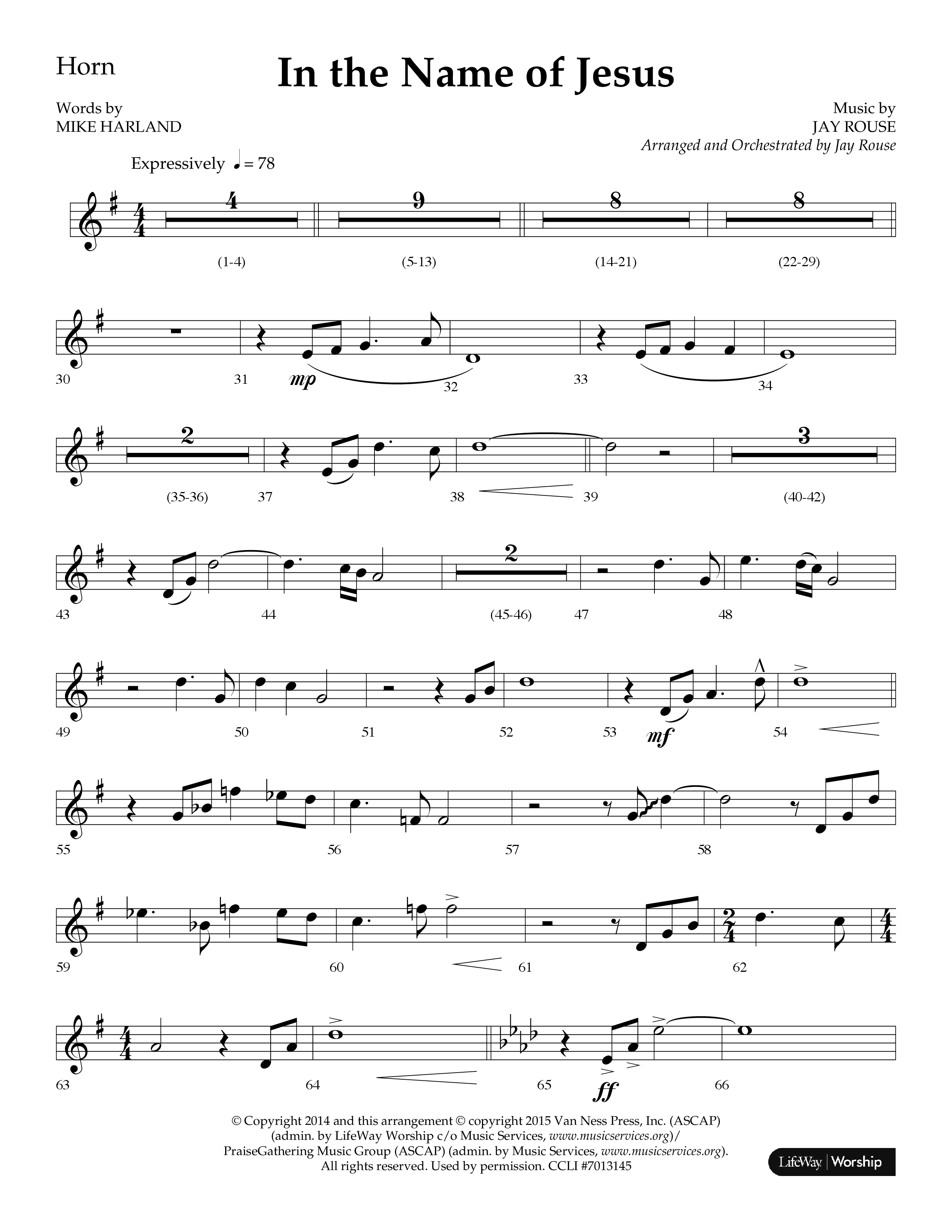 In The Name Of Jesus (Choral Anthem SATB) French Horn (Lifeway Choral / Arr. Jay Rouse)