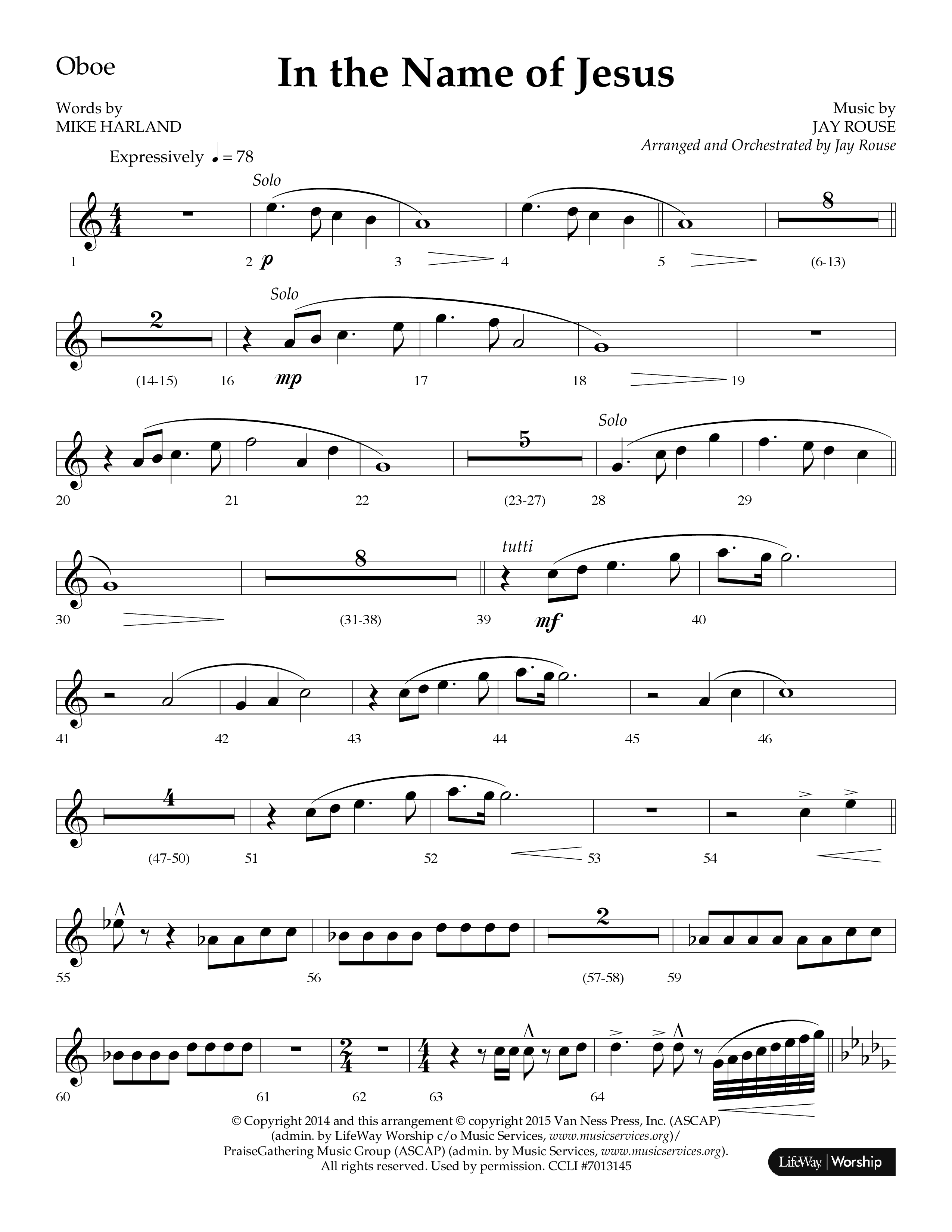 In The Name Of Jesus (Choral Anthem SATB) Oboe (Lifeway Choral / Arr. Jay Rouse)